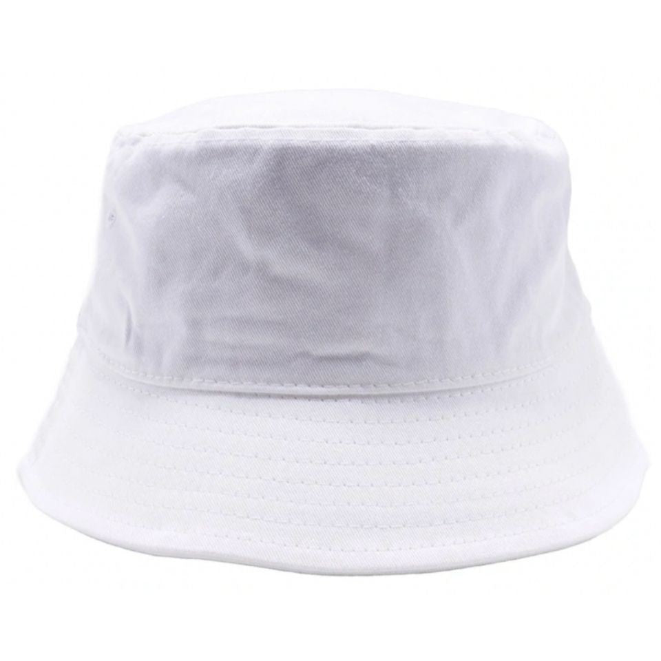 A pack of six plain washed cotton fisherman bucket hats in various colors, showcasing their classic design and comfortable fabric.