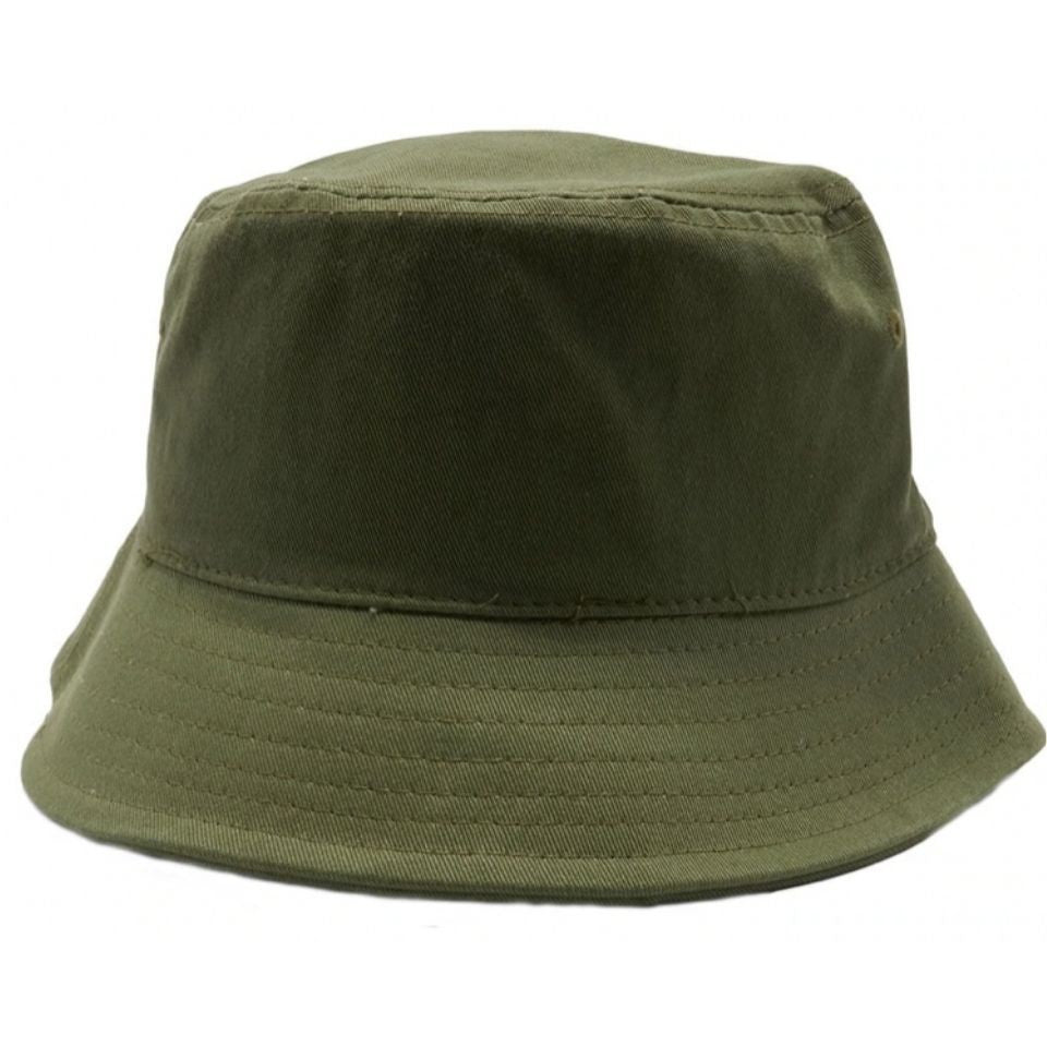 A pack of six plain washed cotton fisherman bucket hats in various colors, showcasing their classic design and comfortable fabric.