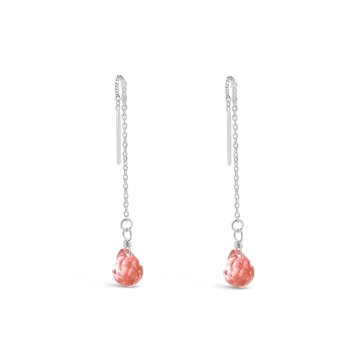 Silver drop earrings with pink stones.