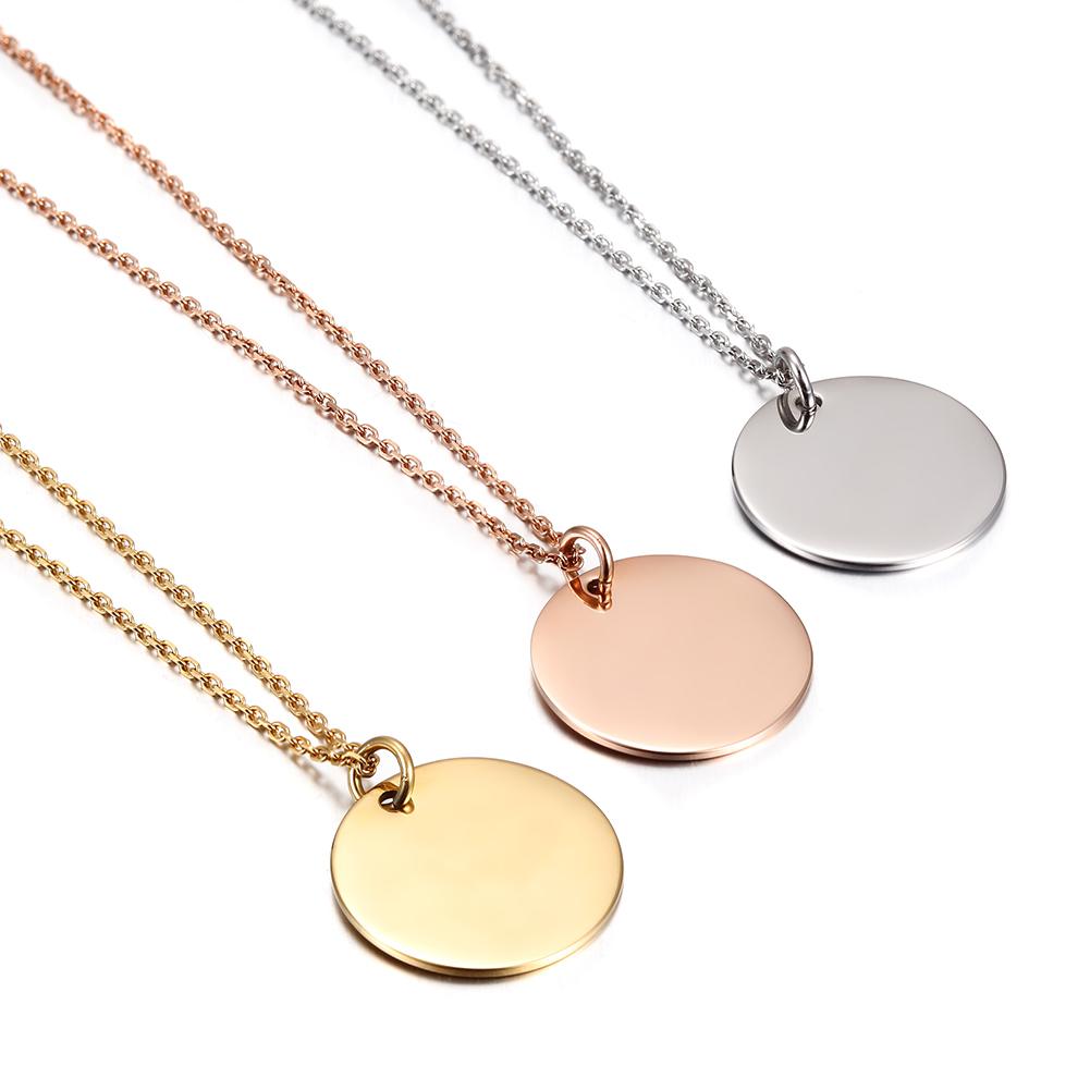 Polished Disc Pendant Necklace made of surgical stainless steel with a gold finish, featuring an engravable disc.