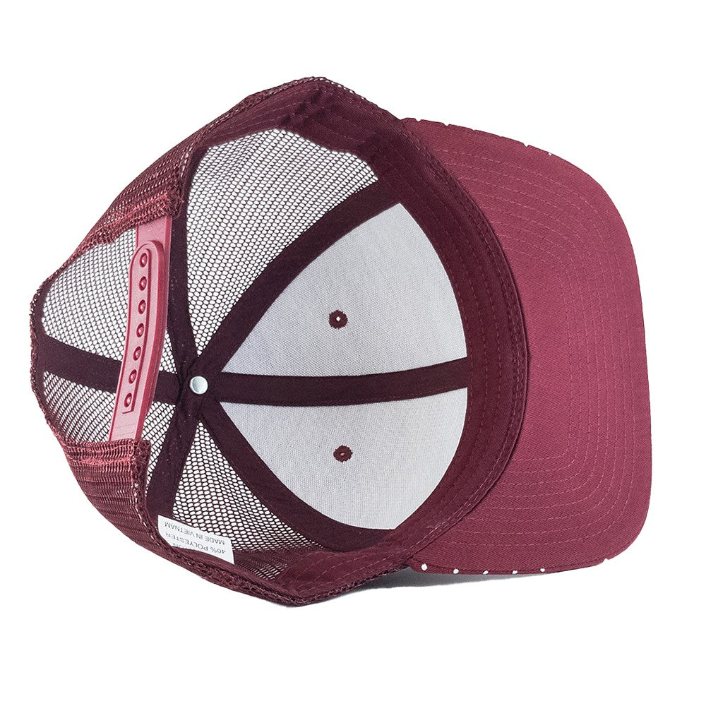 A pack of 6 Polkadot 6 Panel Mesh Trucker Hats featuring a stylish polkadot print, high-profile design, and flat visor.