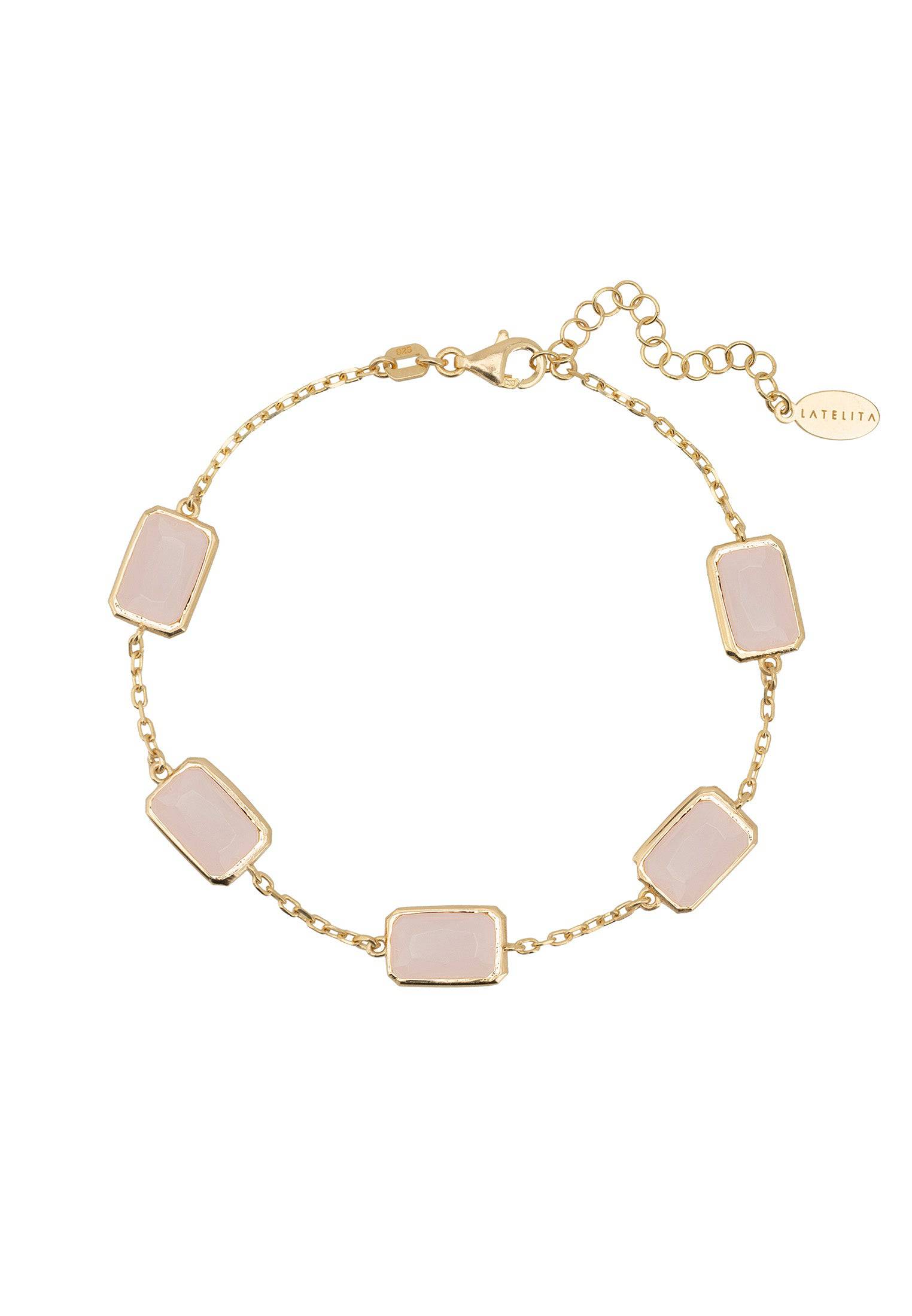 Portofino Bracelet featuring gold and rose quartz cabochons on a fine chain, showcasing elegant European design.