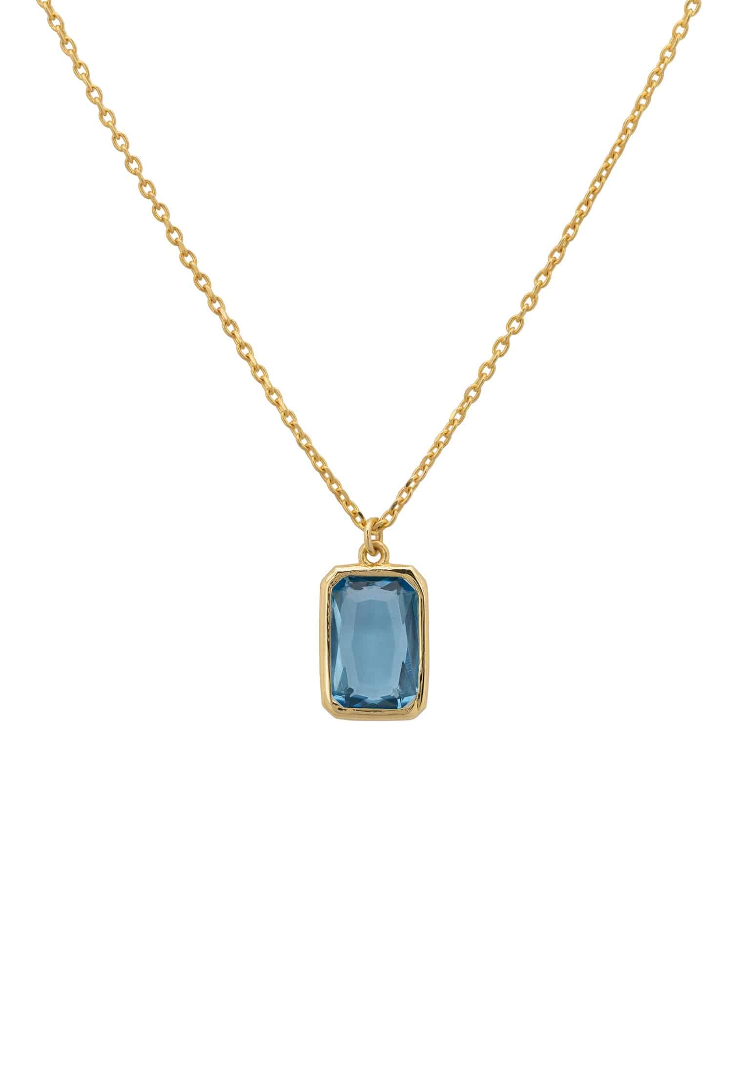 Portofino Necklace featuring a rectangular blue topaz gemstone set in 22ct gold dipped 925 sterling silver, elegantly designed for stylish wear.