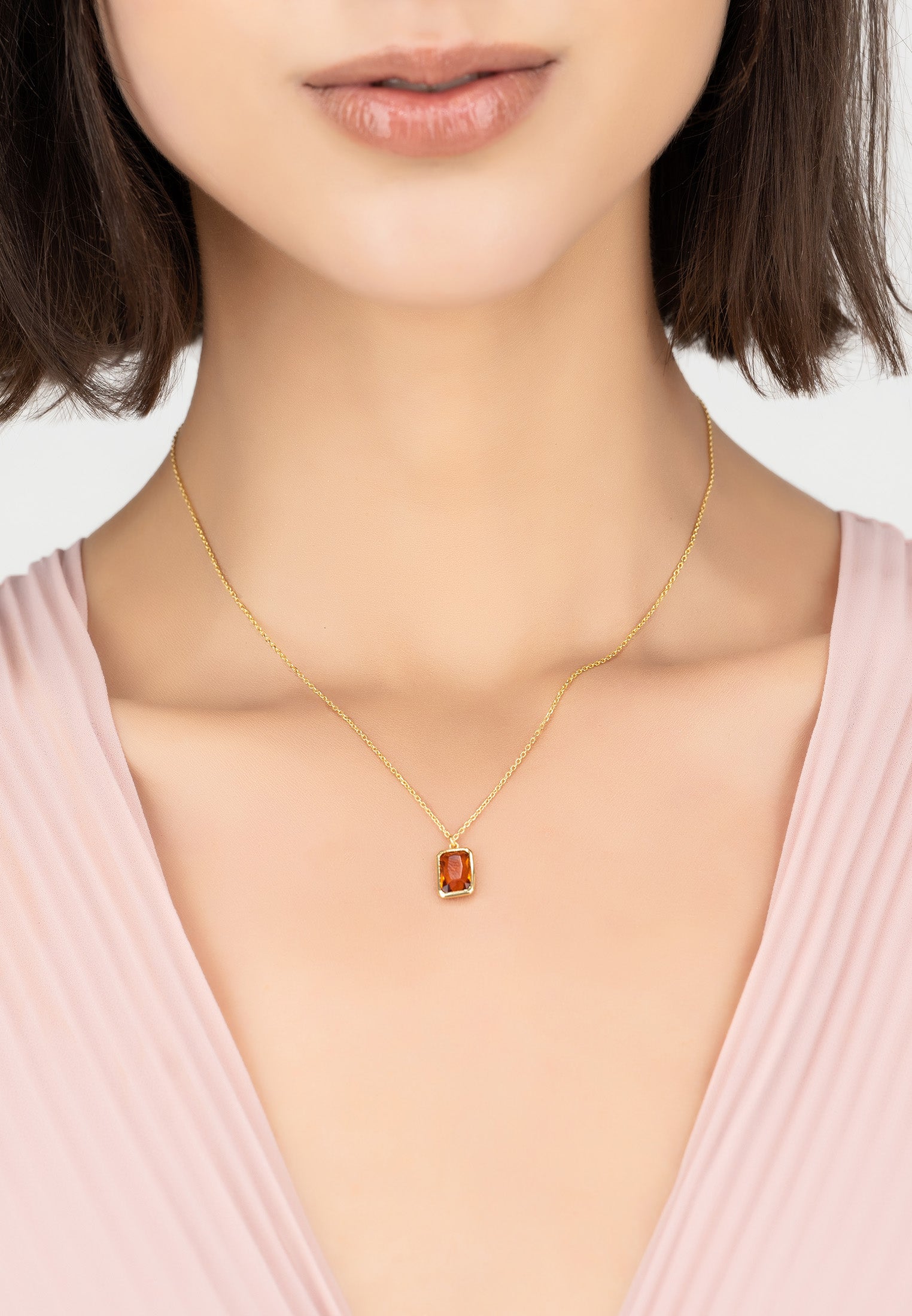 Portofino Necklace featuring a rectangular citrine gemstone set in 22ct gold dipped sterling silver, elegantly designed for stylish wear.