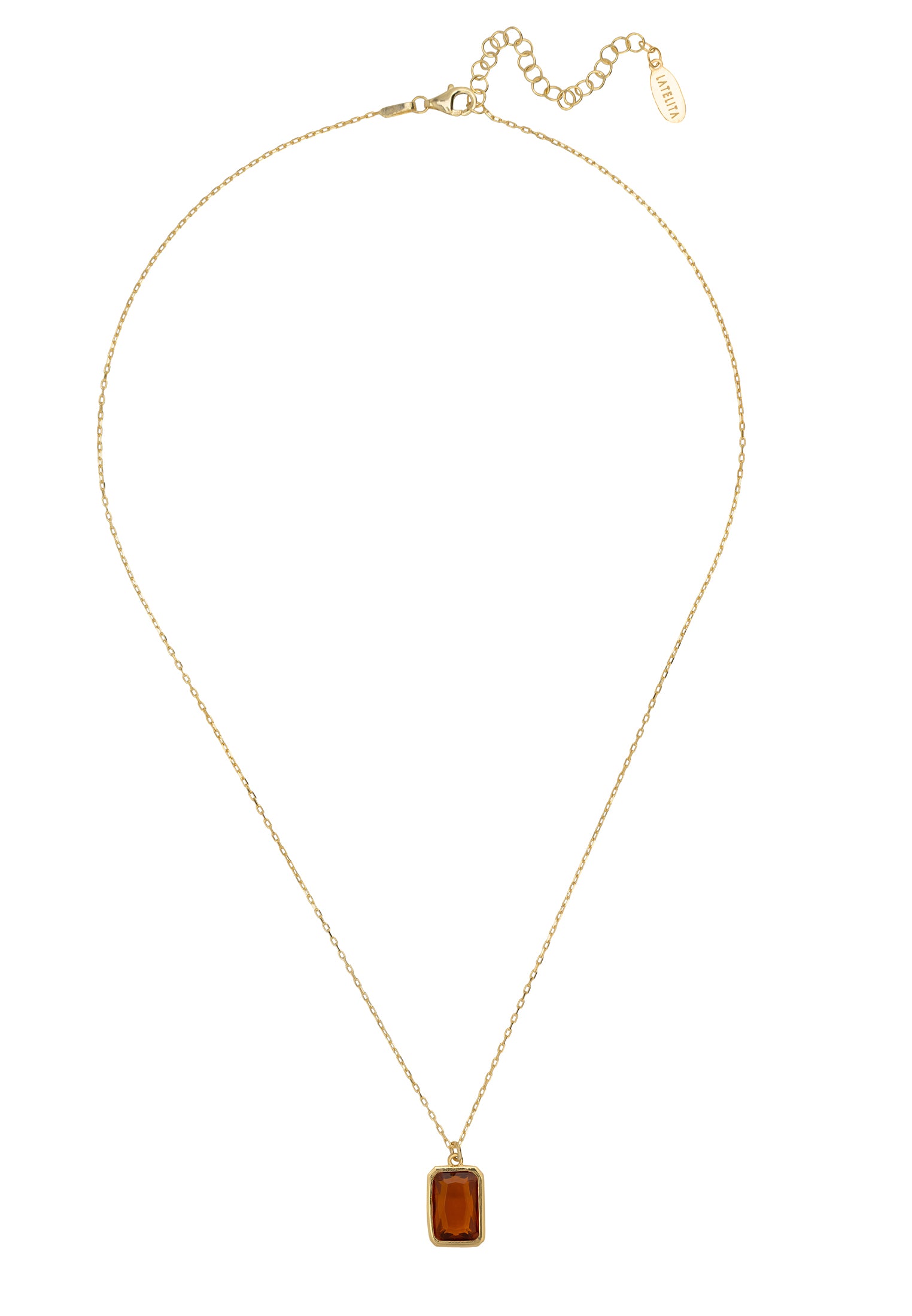 Portofino Necklace featuring a rectangular citrine gemstone set in 22ct gold dipped sterling silver, elegantly designed for stylish wear.