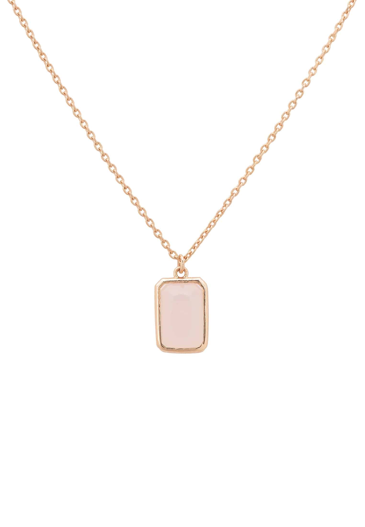 Portofino Necklace featuring a rectangular Rose Quartz gemstone in a luxurious rosegold setting, elegantly designed for everyday wear.