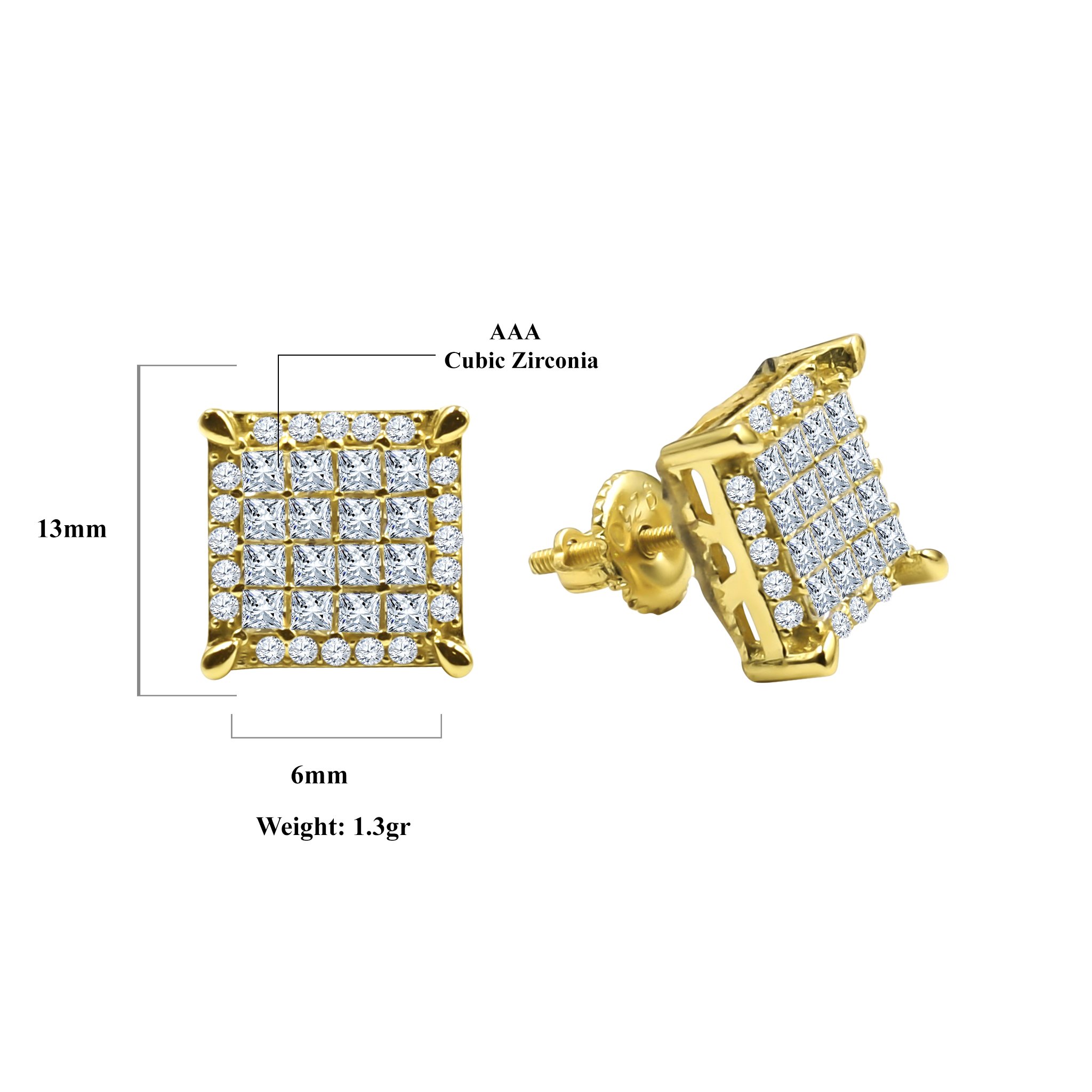 Precinct Screw Back earrings featuring gold finish and bright silver cubic zircon stones, elegantly designed for a stylish look.