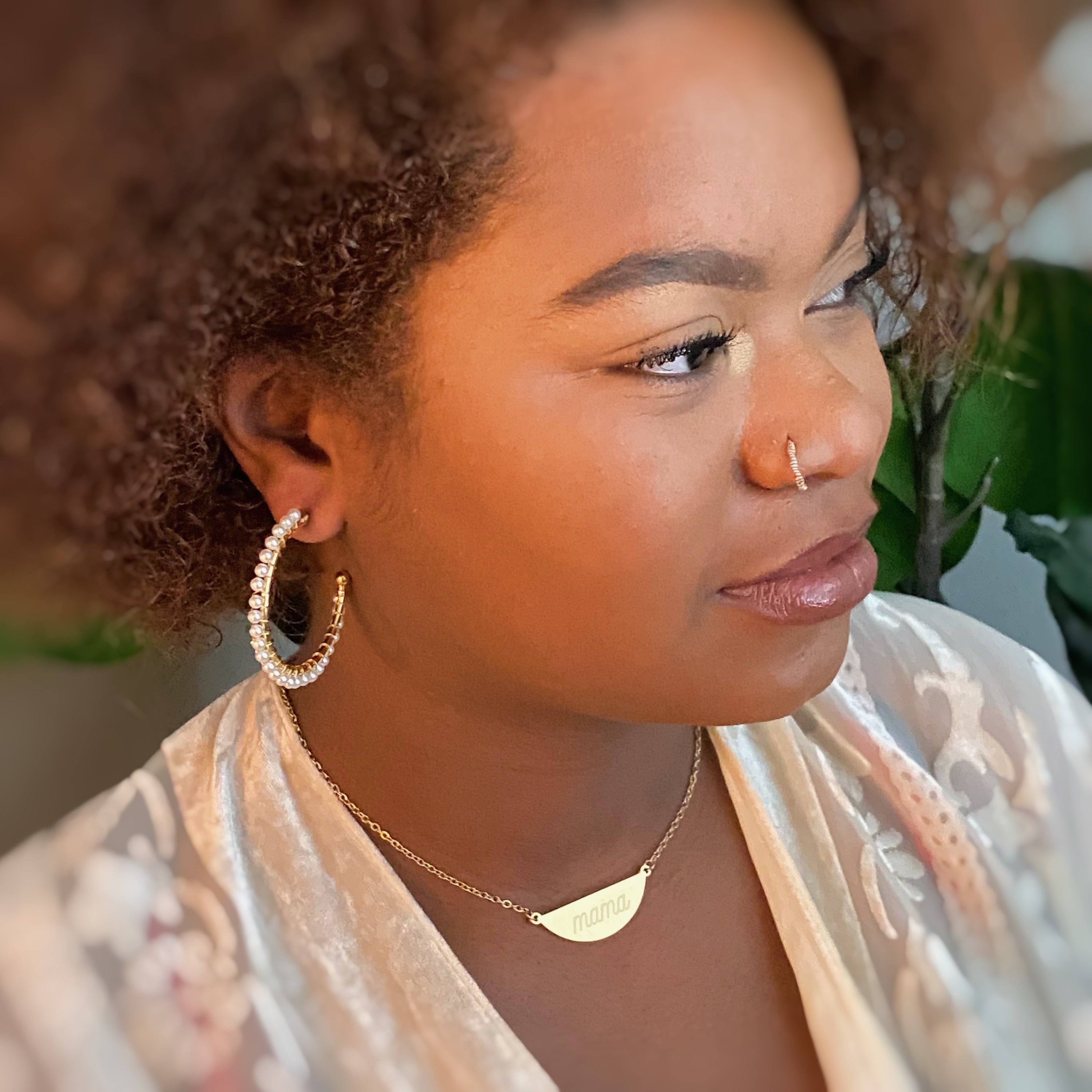 A pair of elegant Precious Pearl Bead Hoop Earrings featuring hand wired pearl beads and 18K gold plated brass, perfect for any occasion.