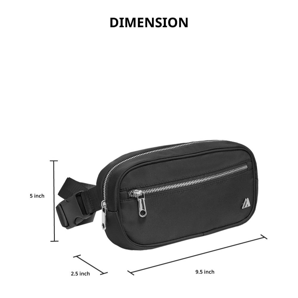 A stylish and functional PREMIUM WAIST PACK LARGE featuring zippered compartments and an adjustable strap, perfect for outdoor activities.