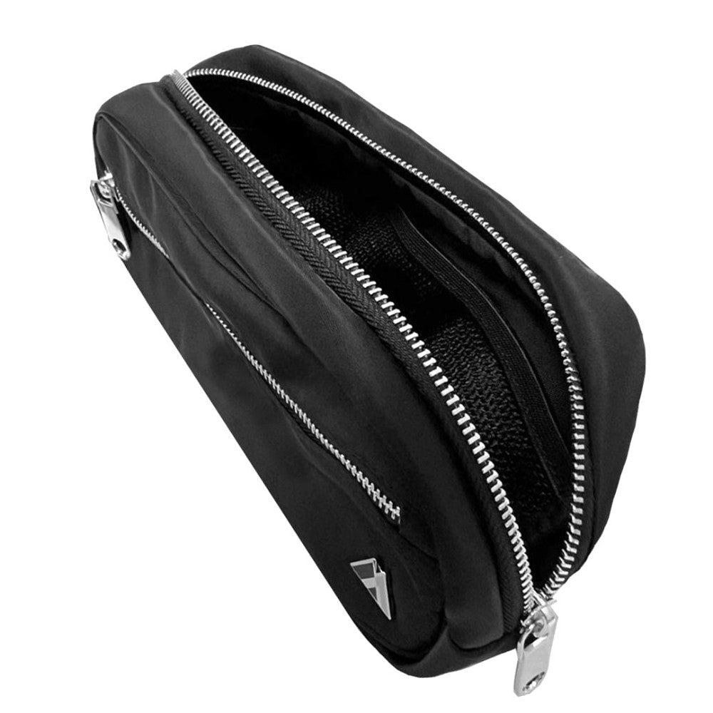 A stylish and functional PREMIUM WAIST PACK LARGE featuring zippered compartments and an adjustable strap, perfect for outdoor activities.