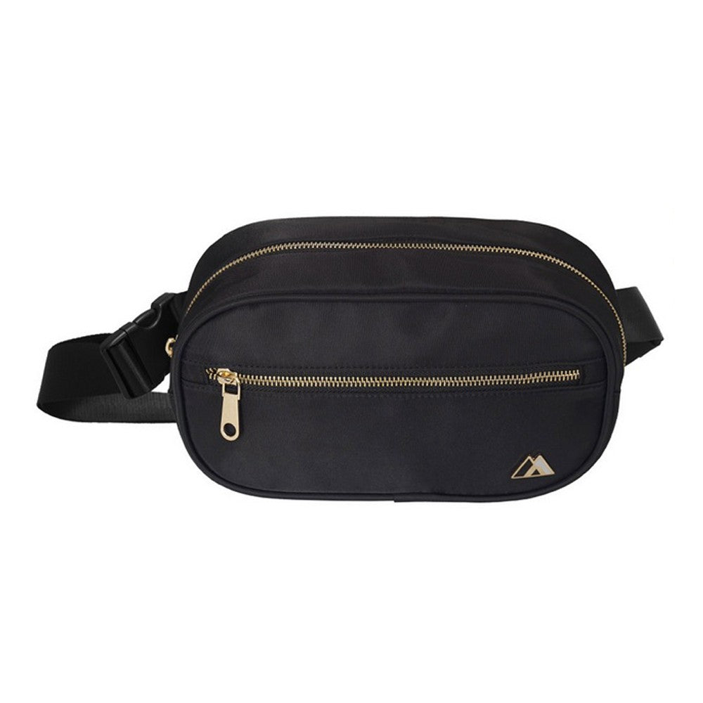 A stylish and functional PREMIUM WAIST PACK LARGE featuring zippered compartments and an adjustable strap, perfect for outdoor activities.