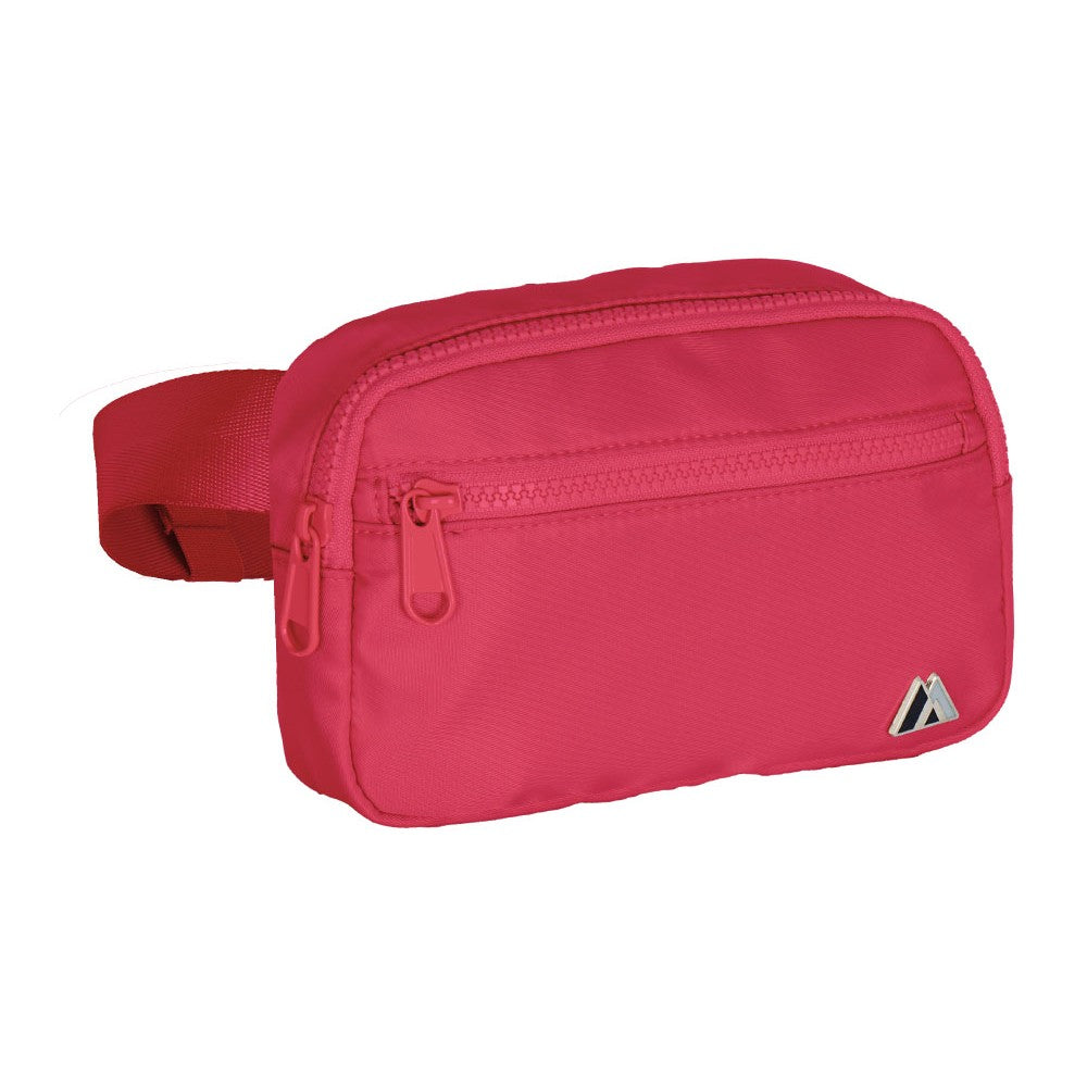 A stylish PREMIUM WAIST PACK STANDARD featuring a front zippered compartment, adjustable waist strap, and polished chrome zippers, ideal for everyday use.