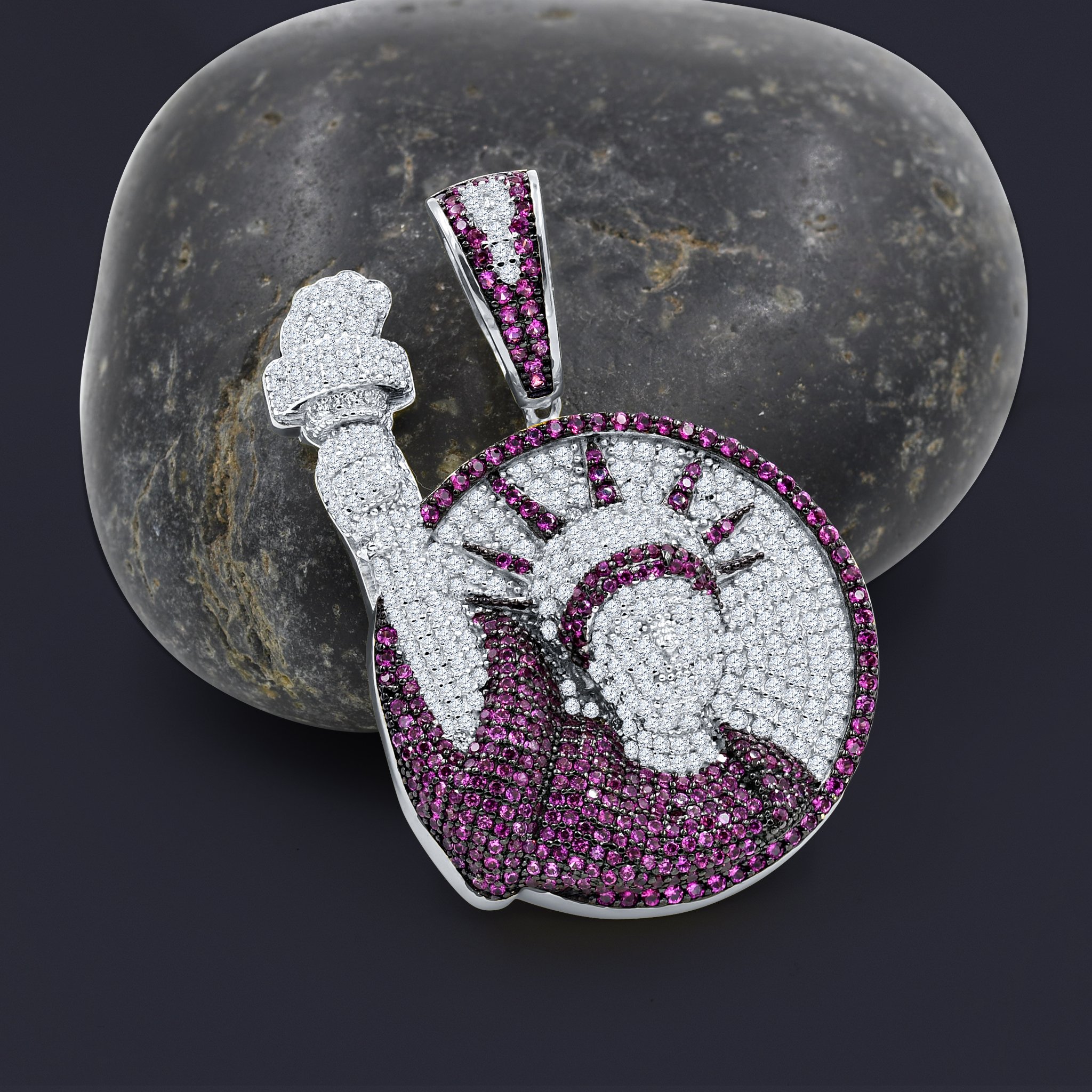 PREROGATIVE Silver Pendant featuring a statue of liberty design, crafted from 925 sterling silver with cubic zircon stones, symbolizing loyalty and patriotism.