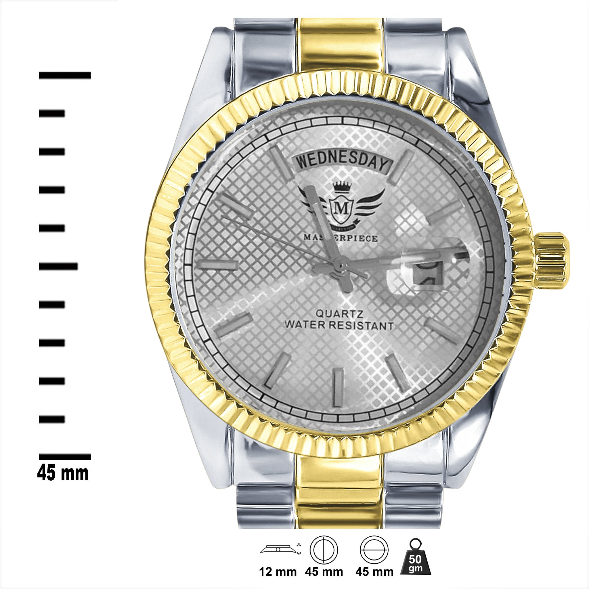 PRESIDENTIAL Classic Metal watch showcasing its elegant design, featuring a day and date movement, metal alloy construction, and adjustable bracelet links.