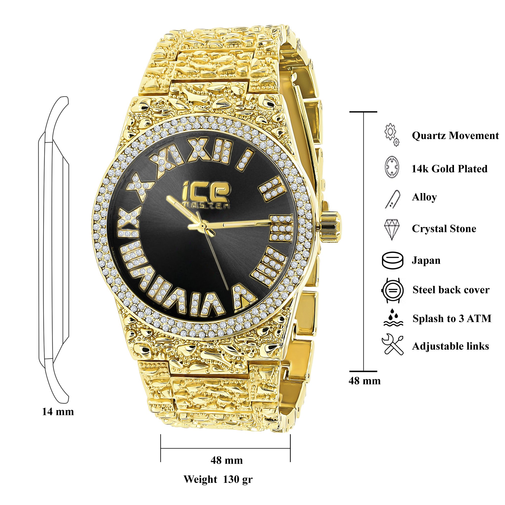 PROLIFIC WATCH for Men featuring a bling metal finish and European crystal bezel, showcasing its elegant design and solid alloy construction.