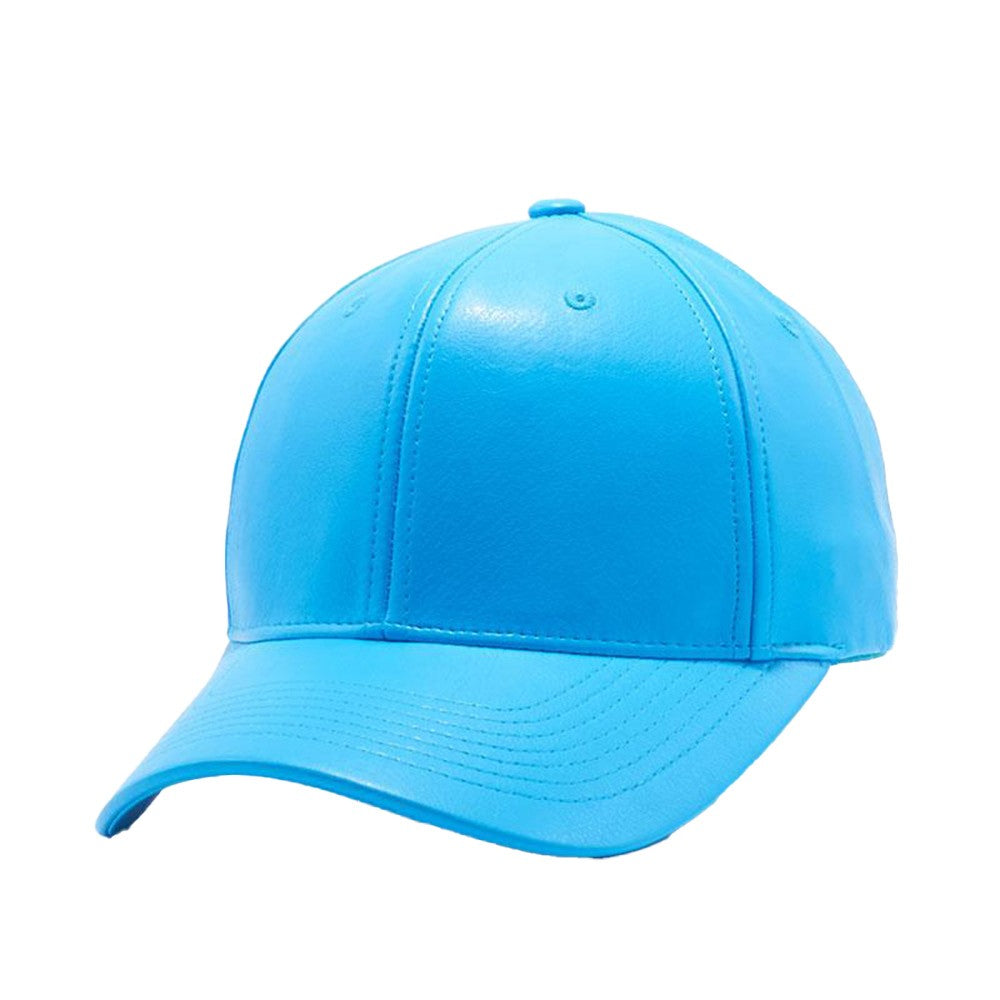 A pack of six PU leather baseball hats in various colors, showcasing their stylish design and flat visor.