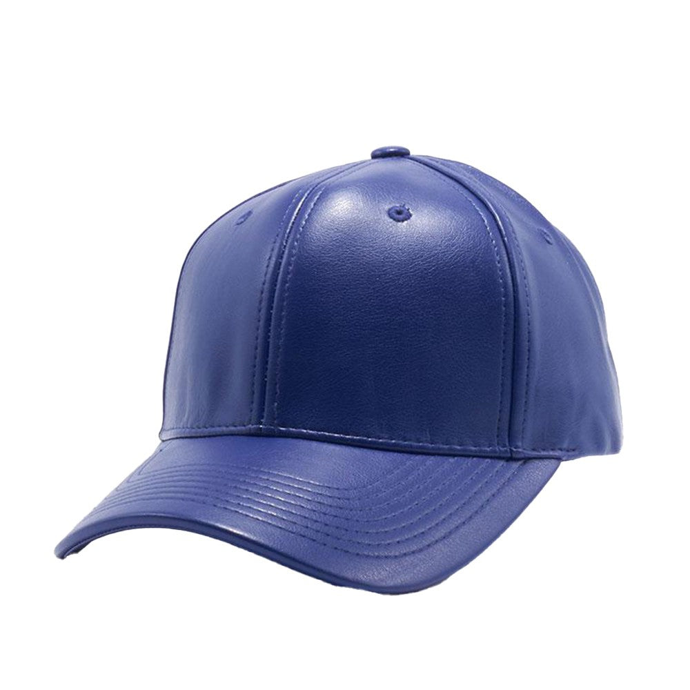 A pack of six PU leather baseball hats in various colors, showcasing their stylish design and flat visor.