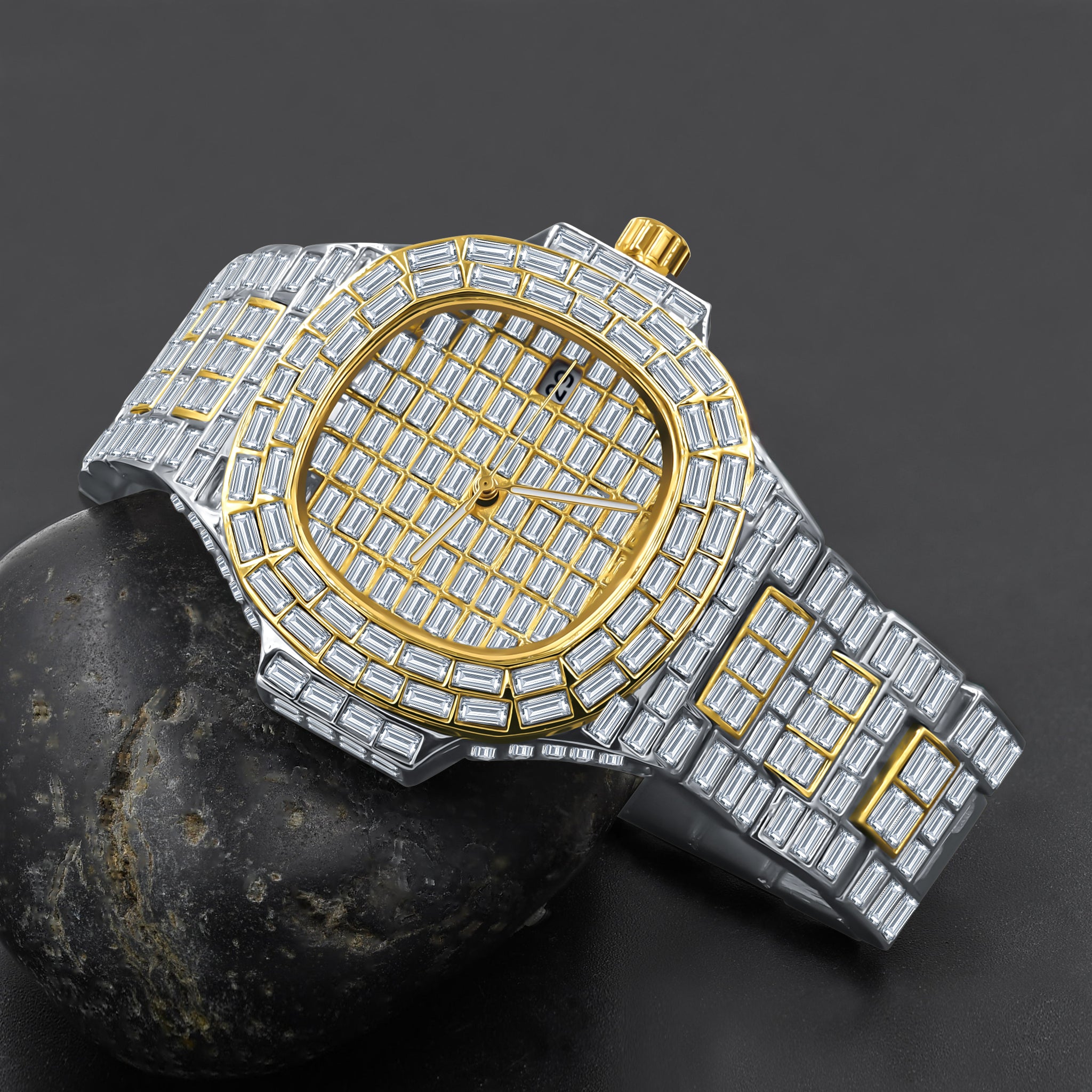 PULSAR Hip Hop Metal Watch featuring crystal clear stones and a luxurious design, perfect for night-outs.