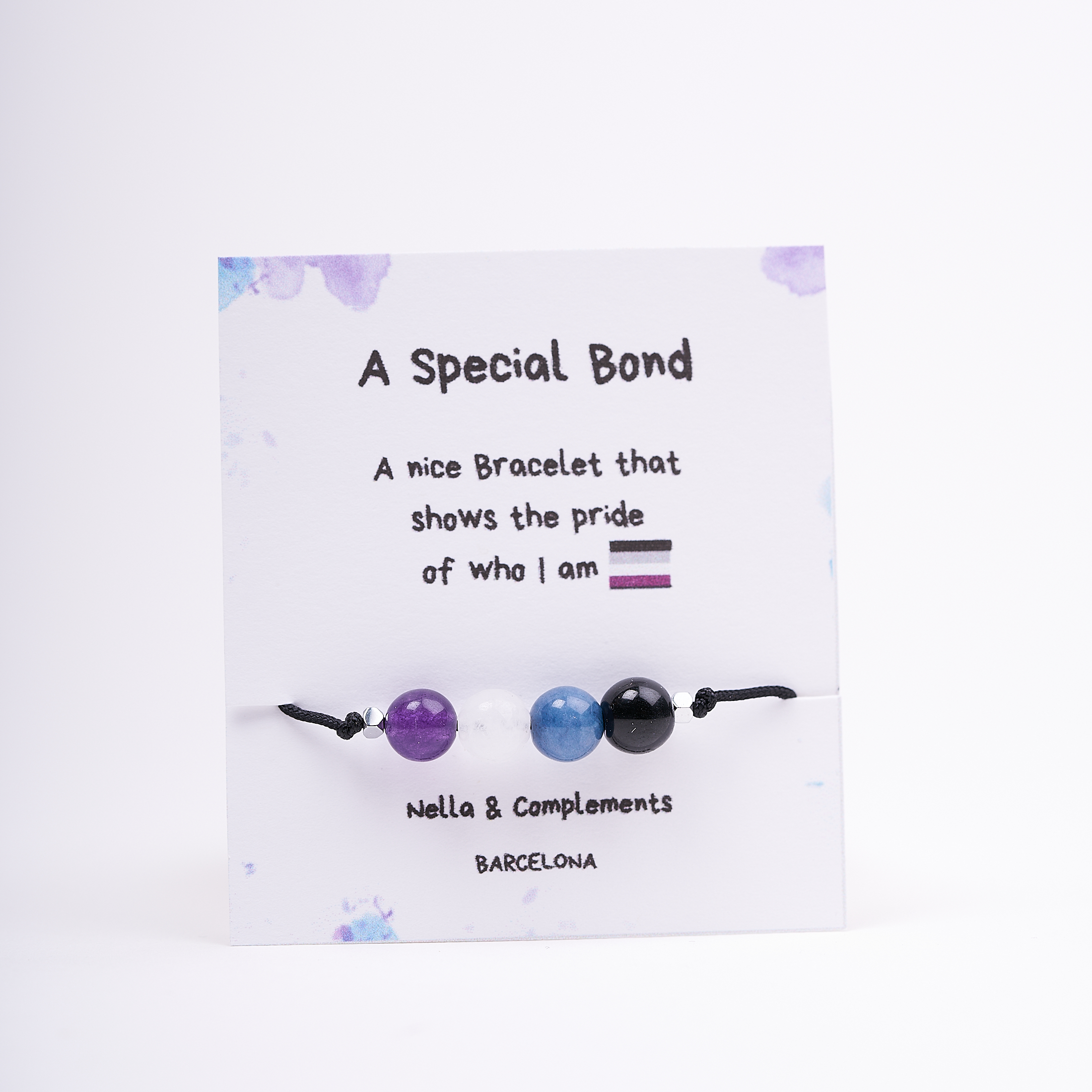 Pulsera de orgullo Asexual hecha a mano con ágatas en colores de la bandera asexual, ajustable y elegante.