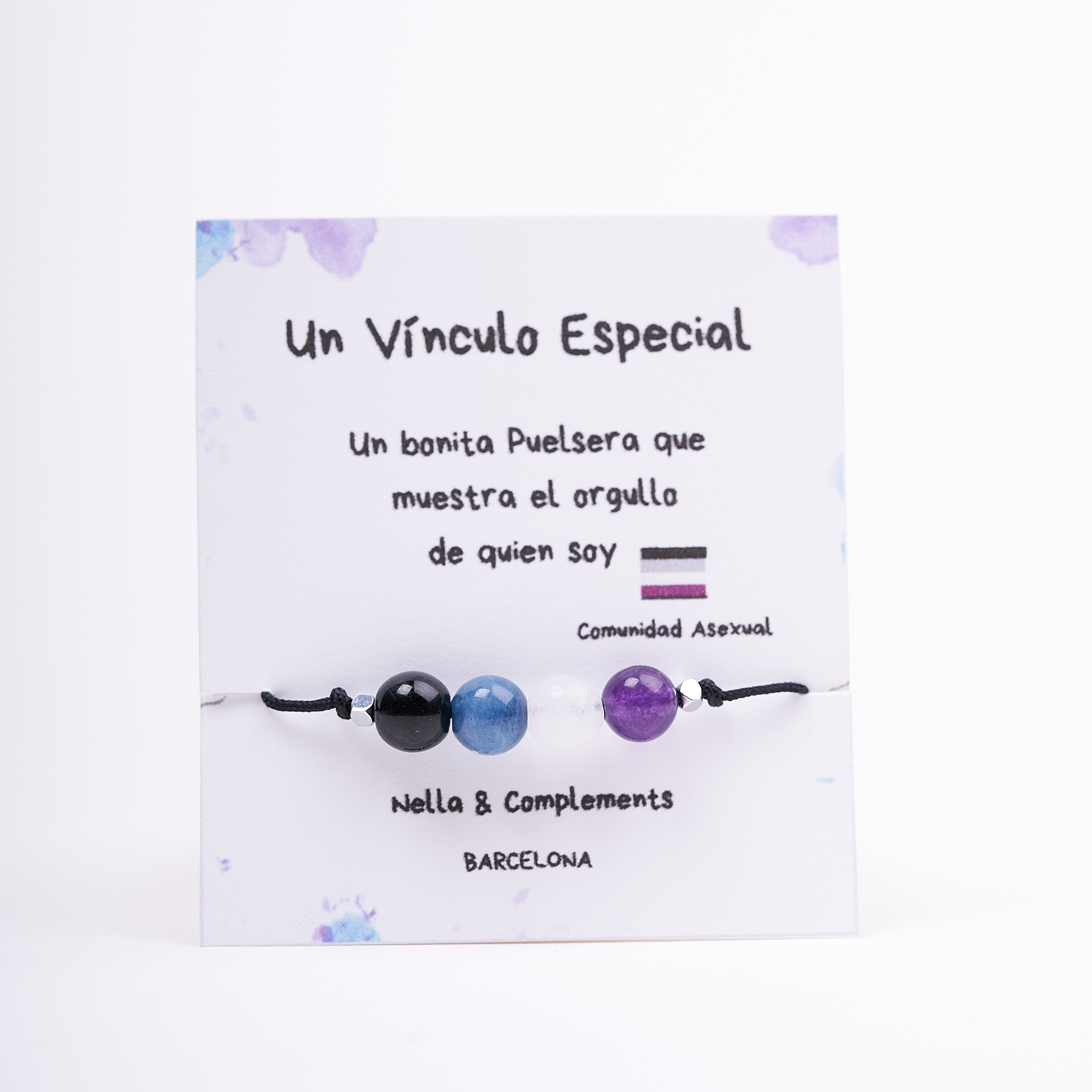 Pulsera de orgullo Asexual hecha a mano con ágatas en colores de la bandera asexual, ajustable y elegante.