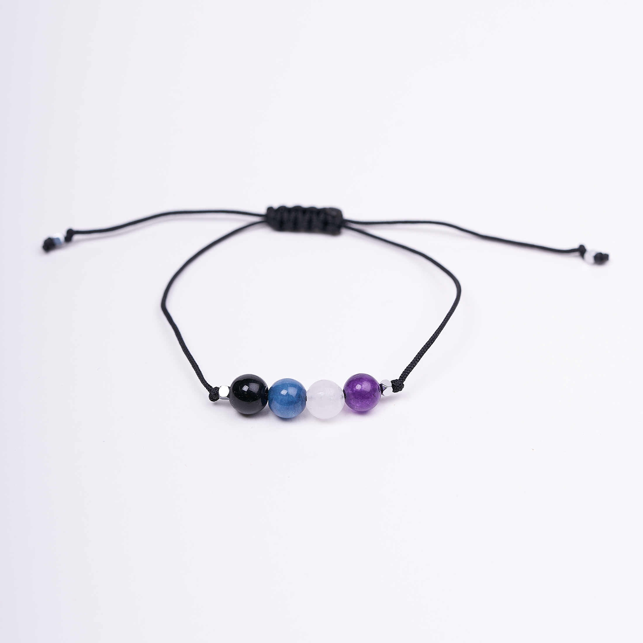 Pulsera de orgullo Asexual hecha a mano con ágatas en colores de la bandera asexual, ajustable y elegante.