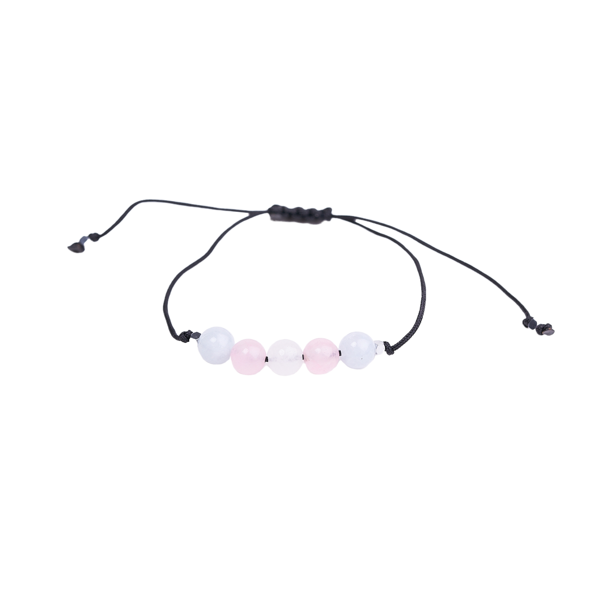 Pulsera de orgullo transgénero hecha a mano con ágatas naturales en colores rosa, celeste y blanco, sobre fondo blanco.