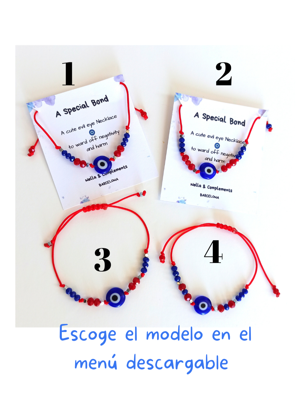 Pulsera de protección con ojo turco, cristales checos en rojo y azul, y cordón rojo ajustable, ideal para atraer buena suerte.