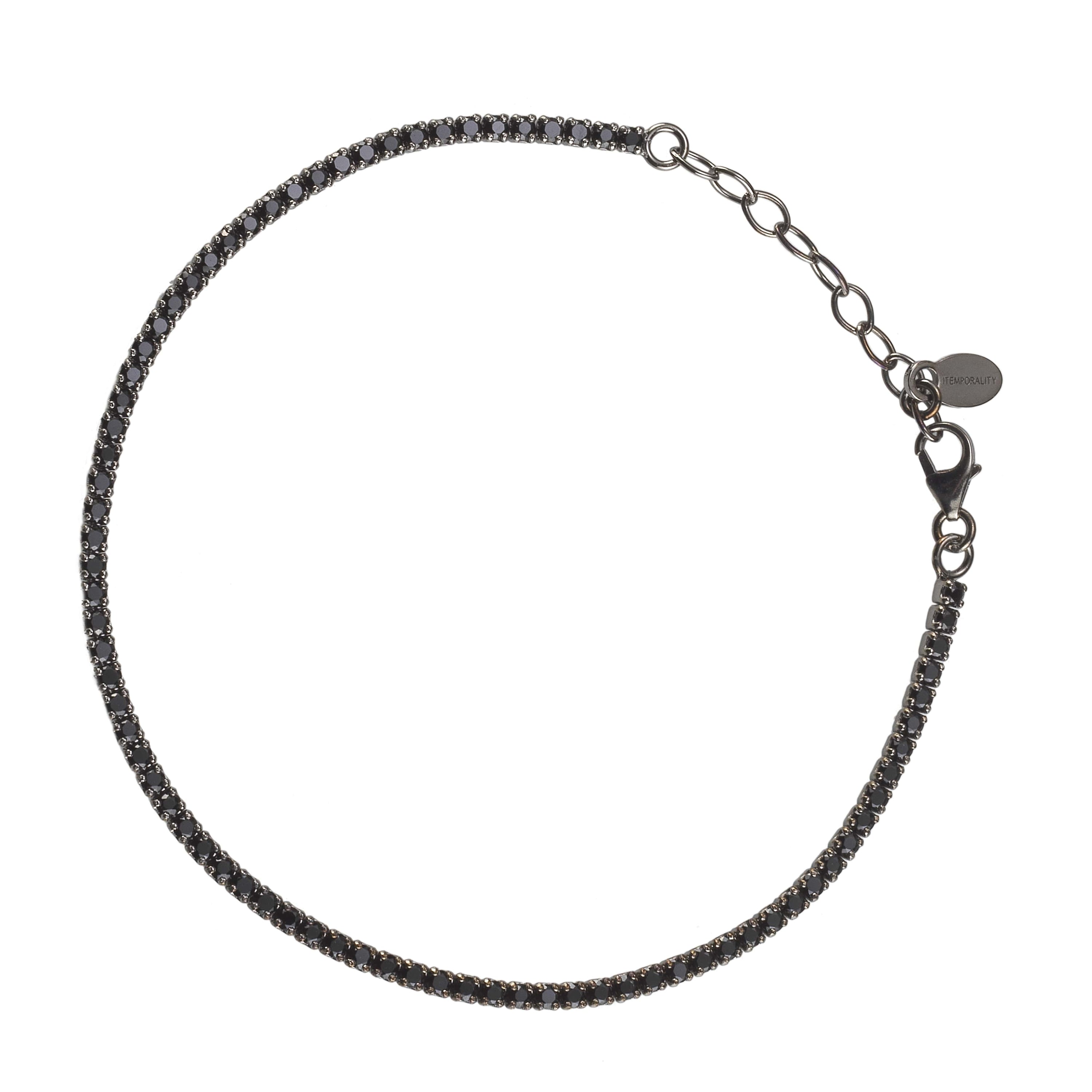 Pulsera Lago Negro de plata de ley con circonitas negras y acabado en rodio negro, elegante y sofisticada.