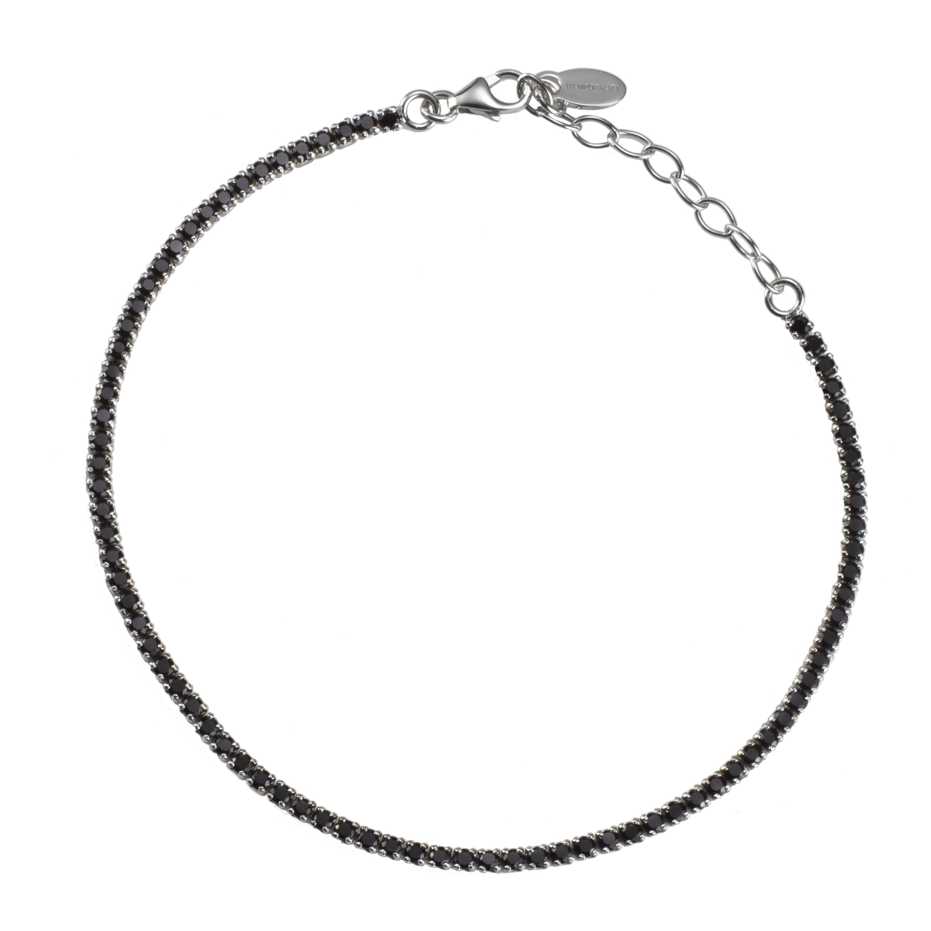 Pulsera Noche Plata de plata de ley con circonitas negras, elegante y sofisticada, ideal para looks nocturnos.