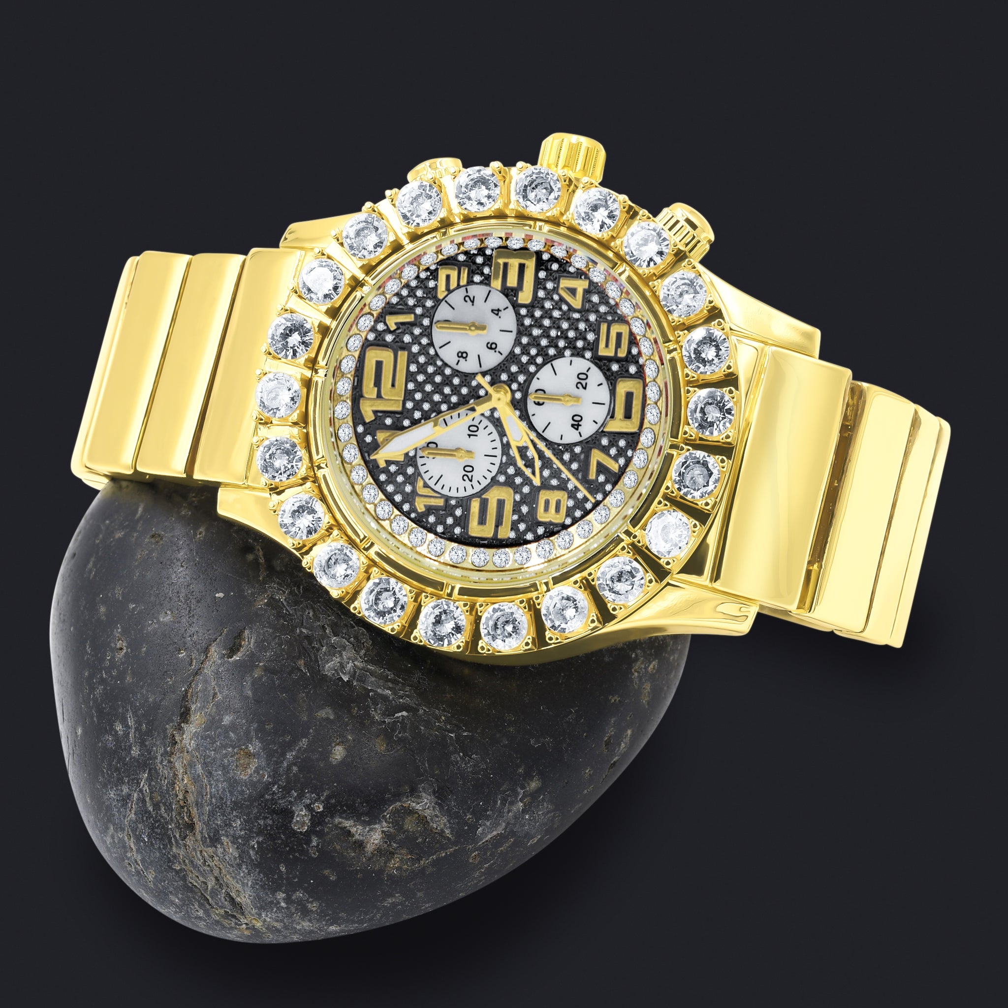 Punctilious Hip Hop Ticker I 563038 featuring a stainless steel band and sparkling CZ stones on the bezel.