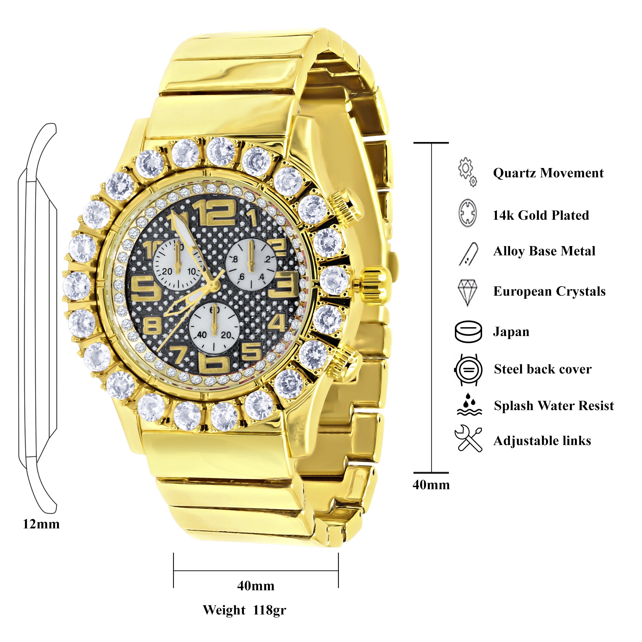 Punctilious Hip Hop Ticker I 563038 featuring a stainless steel band and sparkling CZ stones on the bezel.