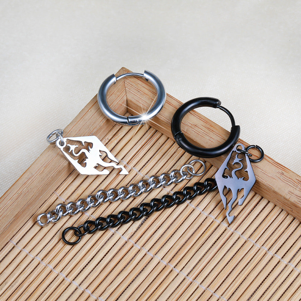 Stylish Punk Eastdragon Earrings made of stainless steel, featuring a unique design and dimensions of 60 * 12 mm.