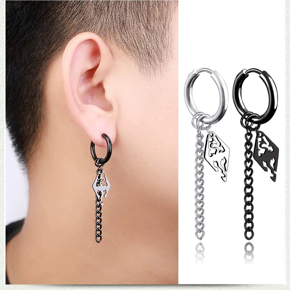 Stylish Punk Eastdragon Earrings made of stainless steel, featuring a unique design and dimensions of 60 * 12 mm.