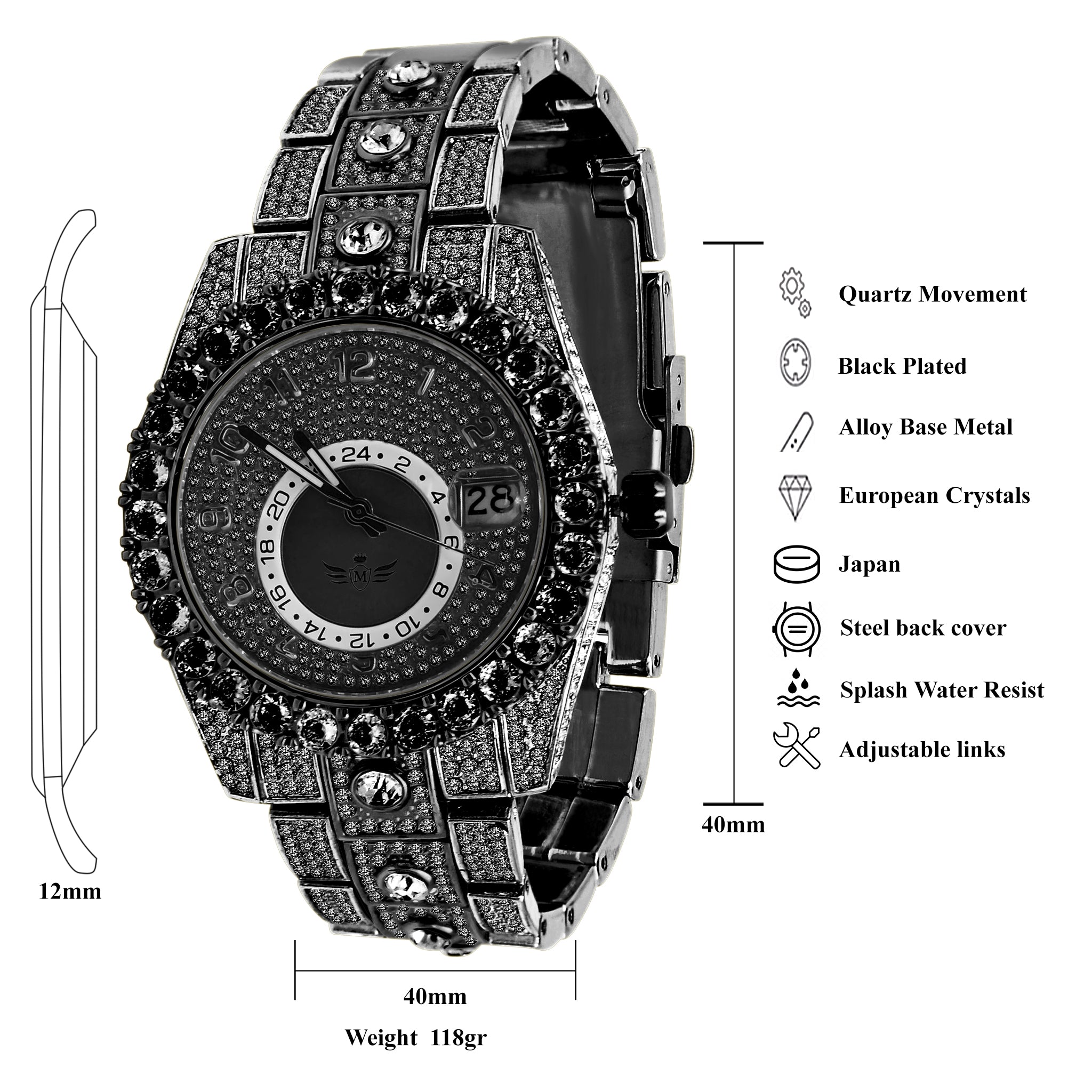 PURIST Hip Hop Watch I 563003 featuring a luxurious cubic zirconia dial and opulent metal wristband, designed for style and comfort.