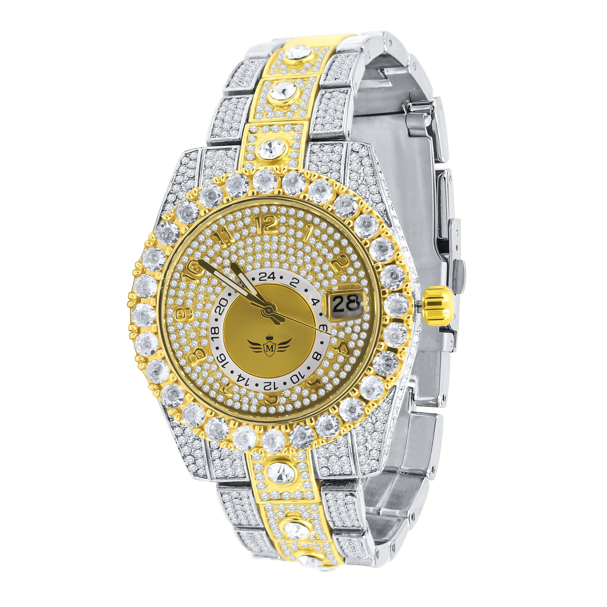 PURIST Hip Hop Watch I 5630042 featuring a luxurious metal wristband and sparkling cubic zirconia stones on a round dial.