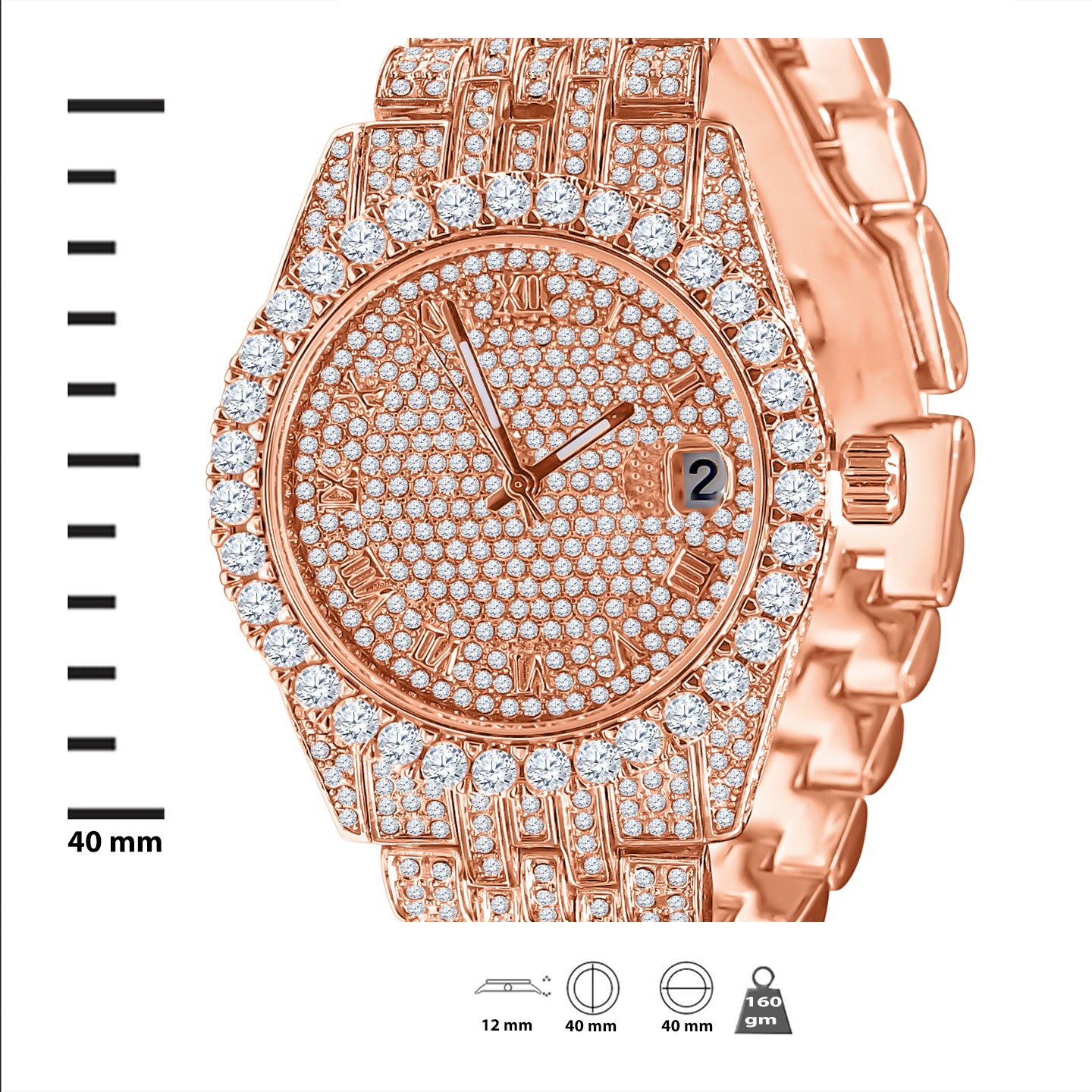 PURPUREUS 5-Link Iced Out Watch and Bracelet Set featuring crystal stones and adjustable links.