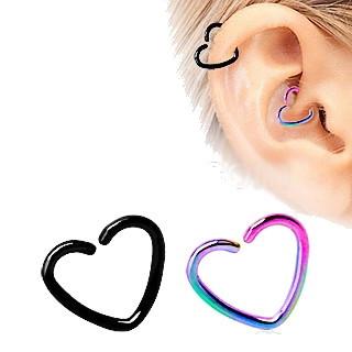 A PVD Plated Heart Shaped Cartilage Earring in Black and Rainbow colors, showcasing its smooth metallic finish and heart design.