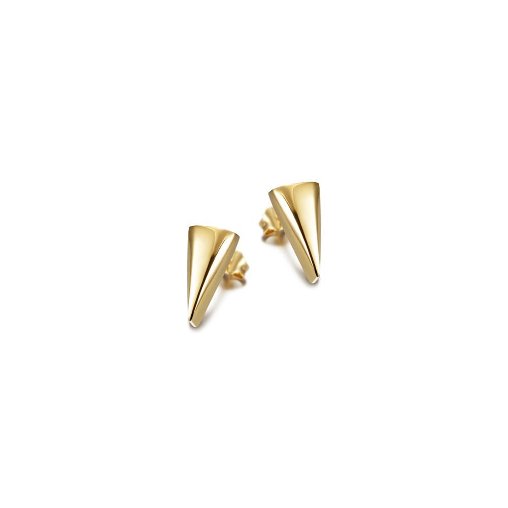 Elegant Pyramid Post Earrings made from hypoallergenic stainless steel with 14K gold PVD plating.