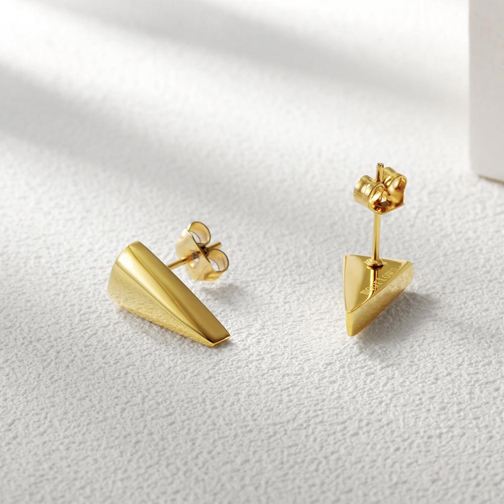 Elegant Pyramid Post Earrings made from hypoallergenic stainless steel with 14K gold PVD plating.