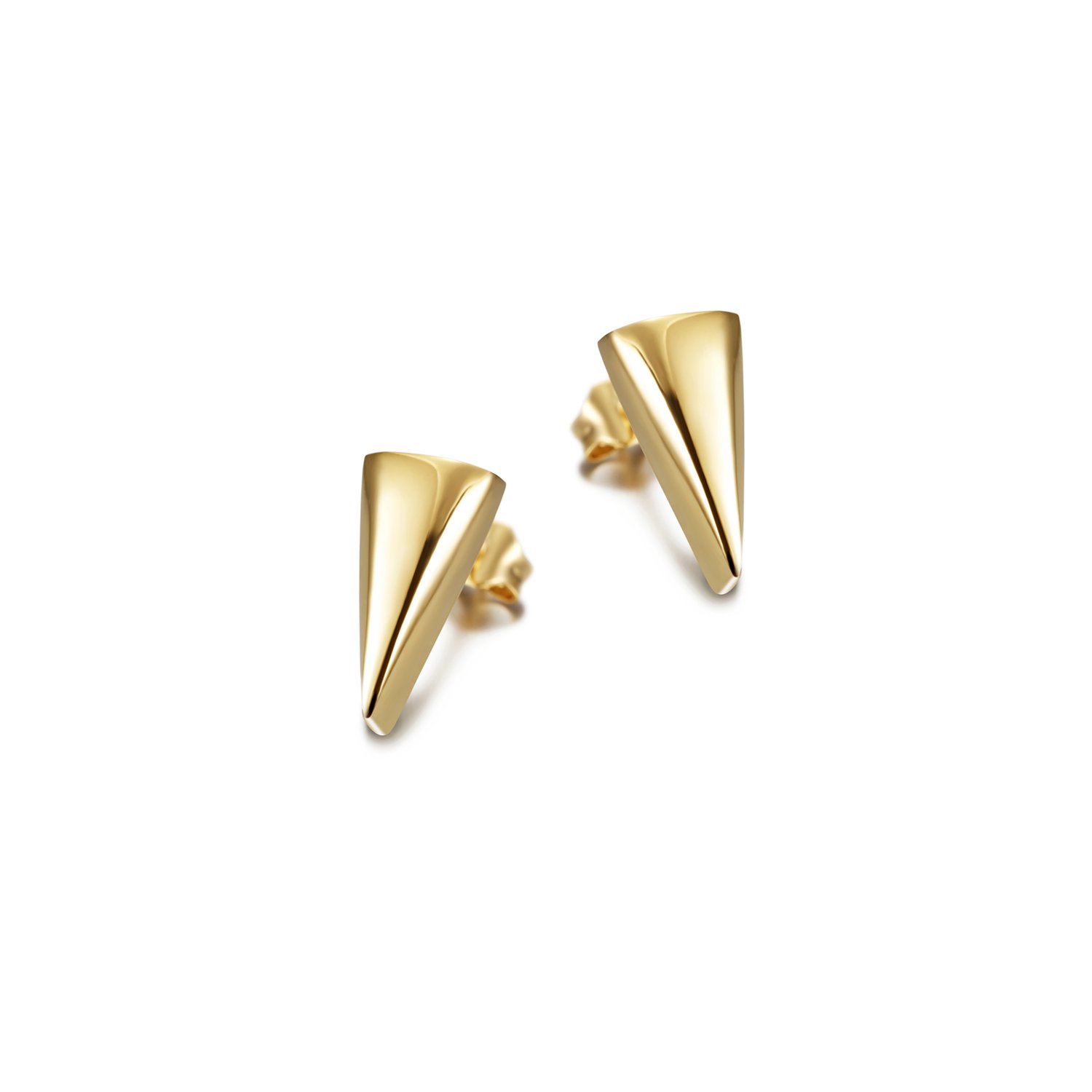 Elegant Pyramid Post Earrings made from hypoallergenic stainless steel with 14K gold PVD plating.