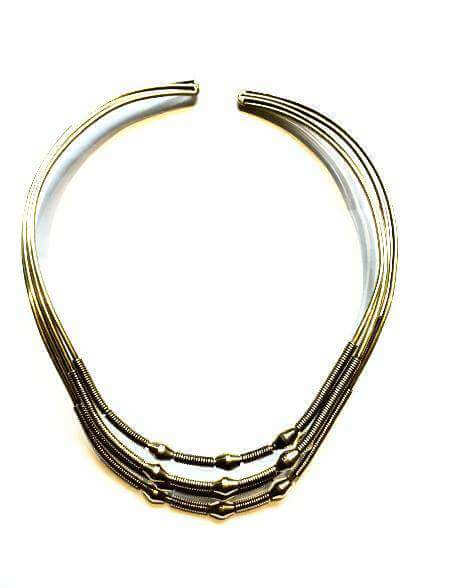 Quad Ball & Chain Choker featuring a unique design with brass elements, perfect for stylish outfits.