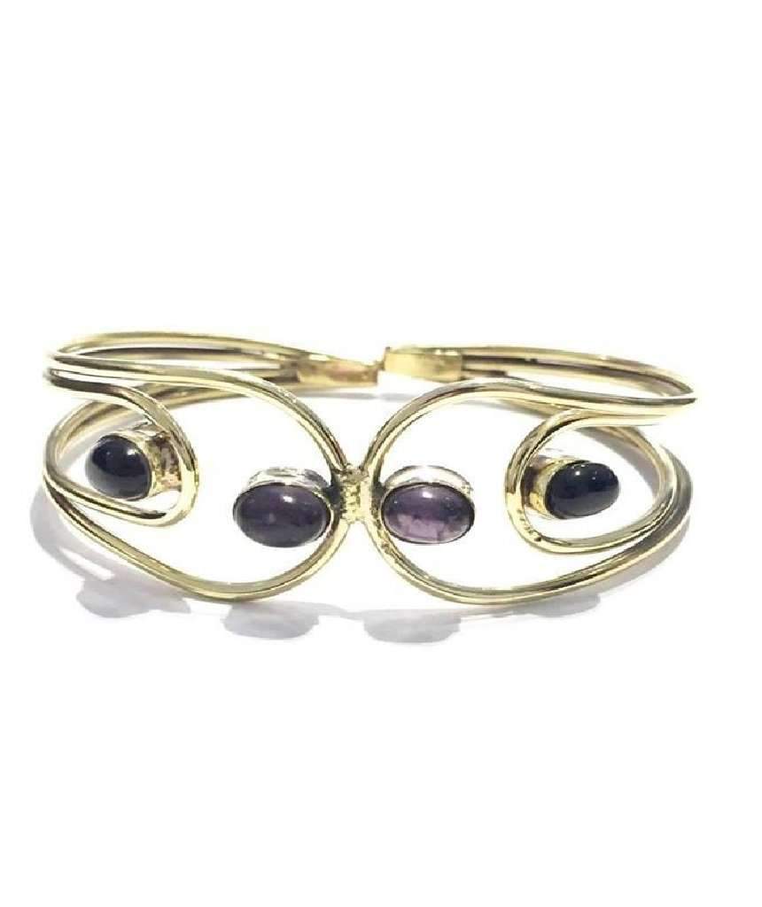 Elegant Quadra Stone Bangle Bracelet made of brass and semi-precious stones, showcasing a lightweight and adjustable design.