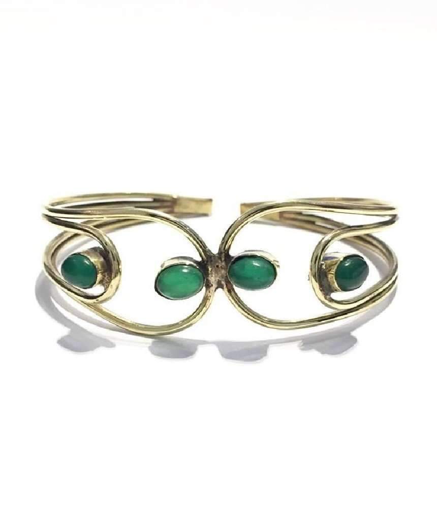 Elegant Quadra Stone Bangle Bracelet made of brass and semi-precious stones, showcasing a lightweight and adjustable design.