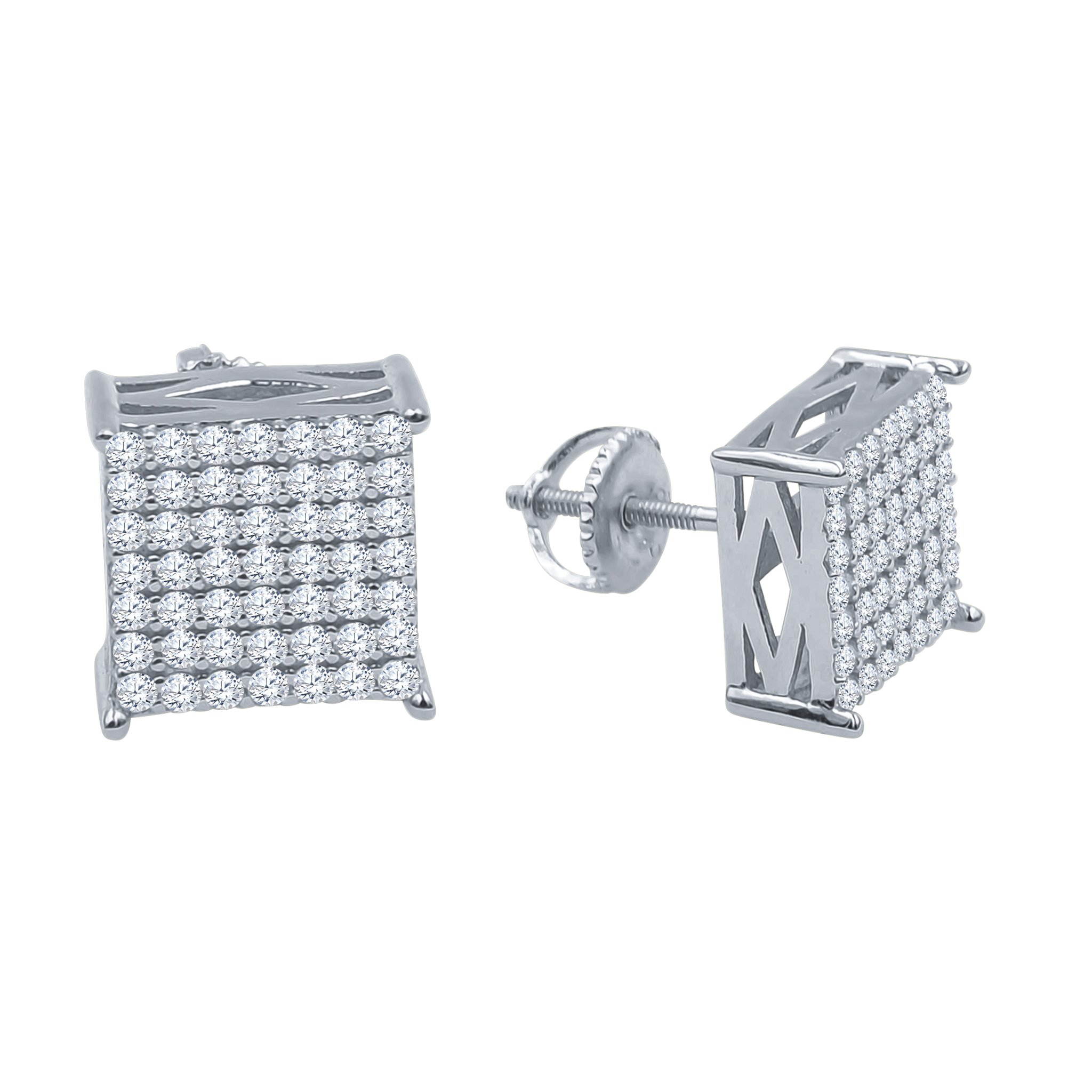 RAFFISH Silver Earrings featuring cubic zircon stones set in 925 sterling silver with a screw back design.