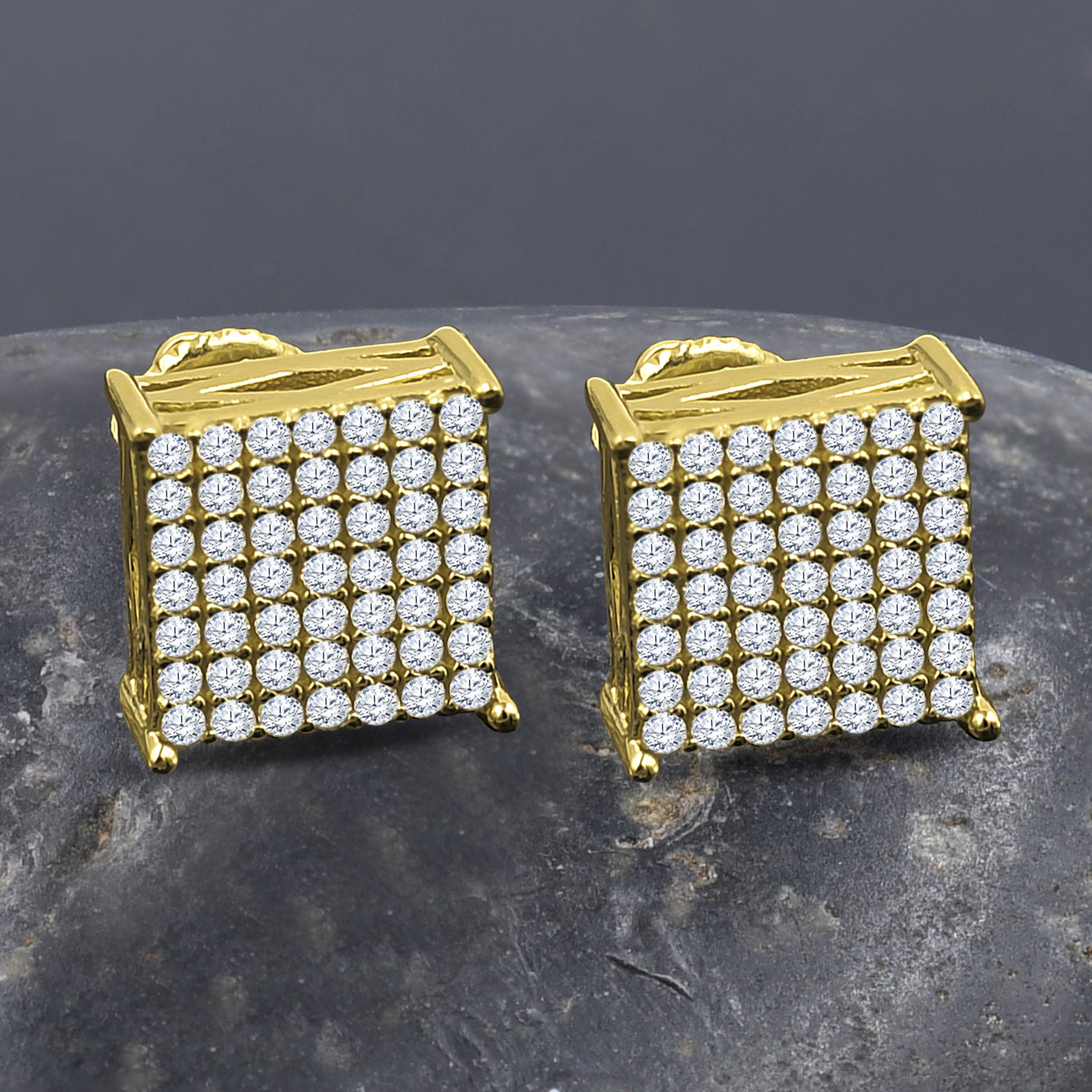 RAFFISH Silver Earrings featuring cubic zircon stones set in 925 sterling silver with a screw back design.