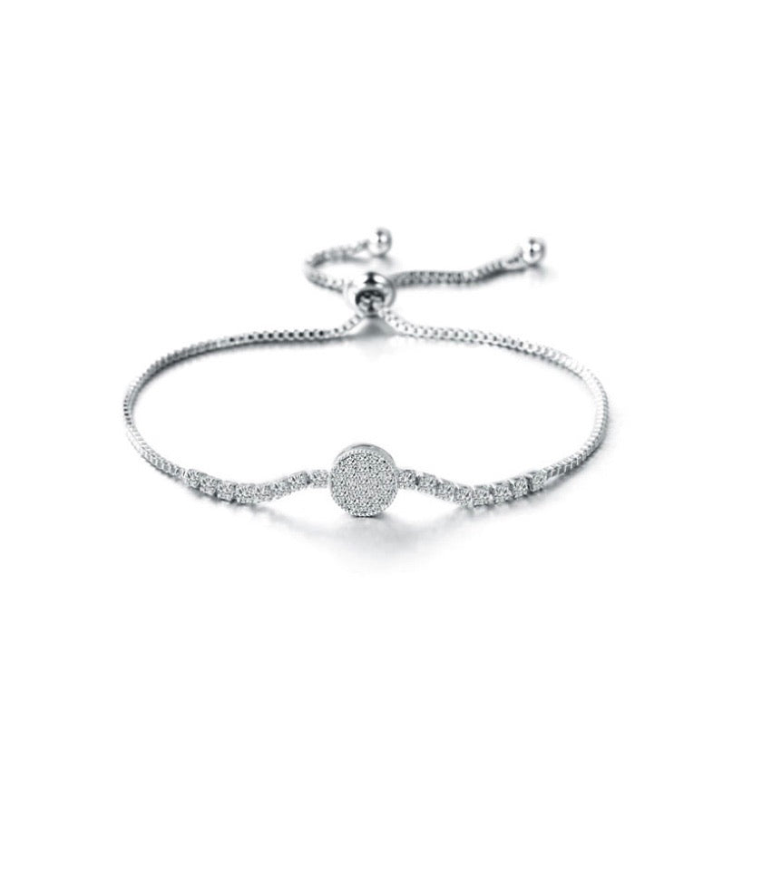 Elegant RAINA Round Bracelet featuring cubic zirconias and a box chain in 925 Sterling Silver.