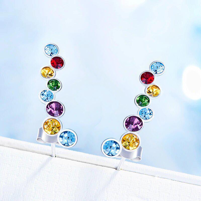 Elegant Rainbow Bubble Stud earrings designed in Italy, featuring 18K white gold plating and sparkling Austrian crystals.