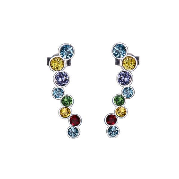 Elegant Rainbow Bubble Stud earrings designed in Italy, featuring 18K white gold plating and sparkling Austrian crystals.