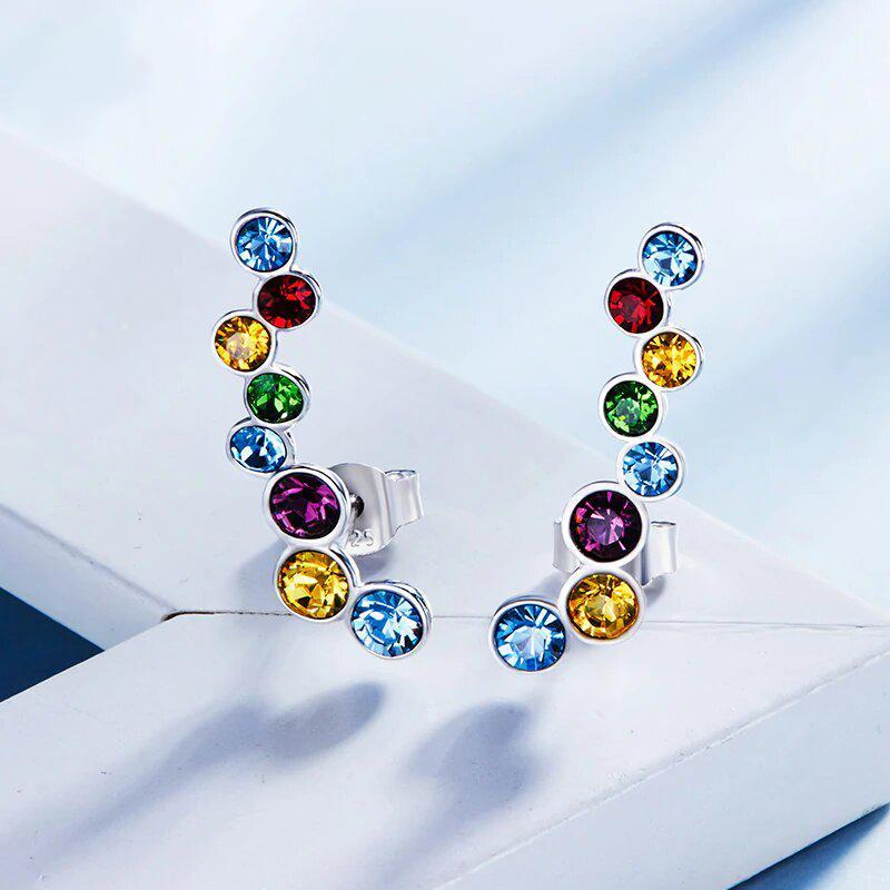 Elegant Rainbow Bubble Stud earrings designed in Italy, featuring 18K white gold plating and sparkling Austrian crystals.