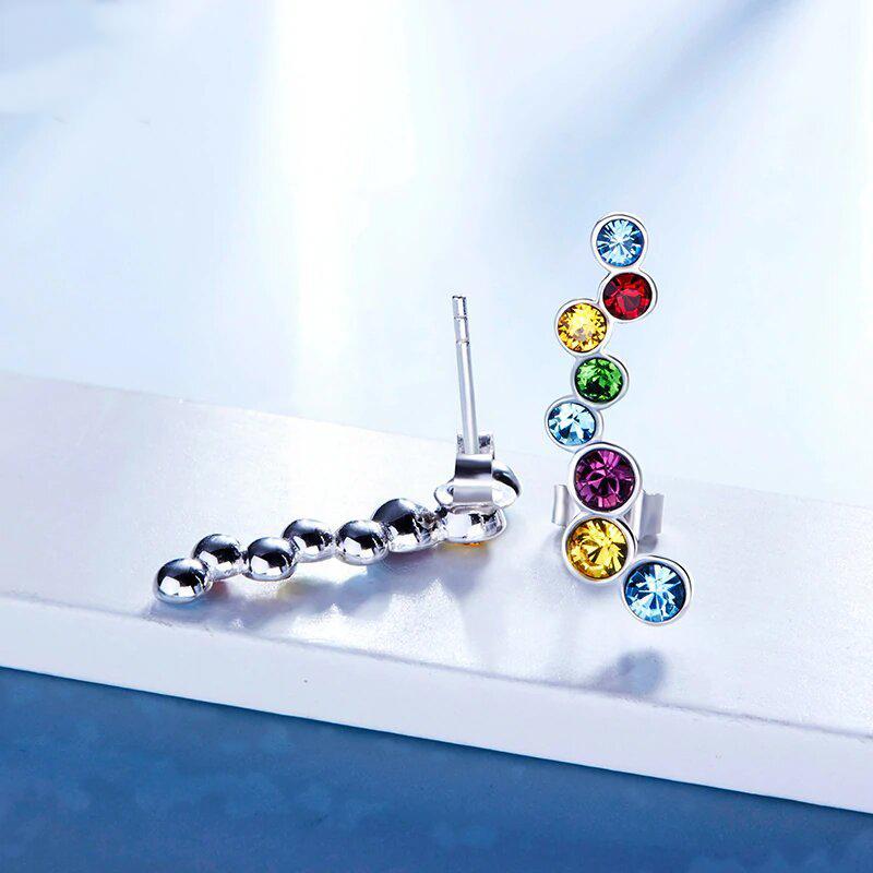 Elegant Rainbow Bubble Stud earrings designed in Italy, featuring 18K white gold plating and sparkling Austrian crystals.